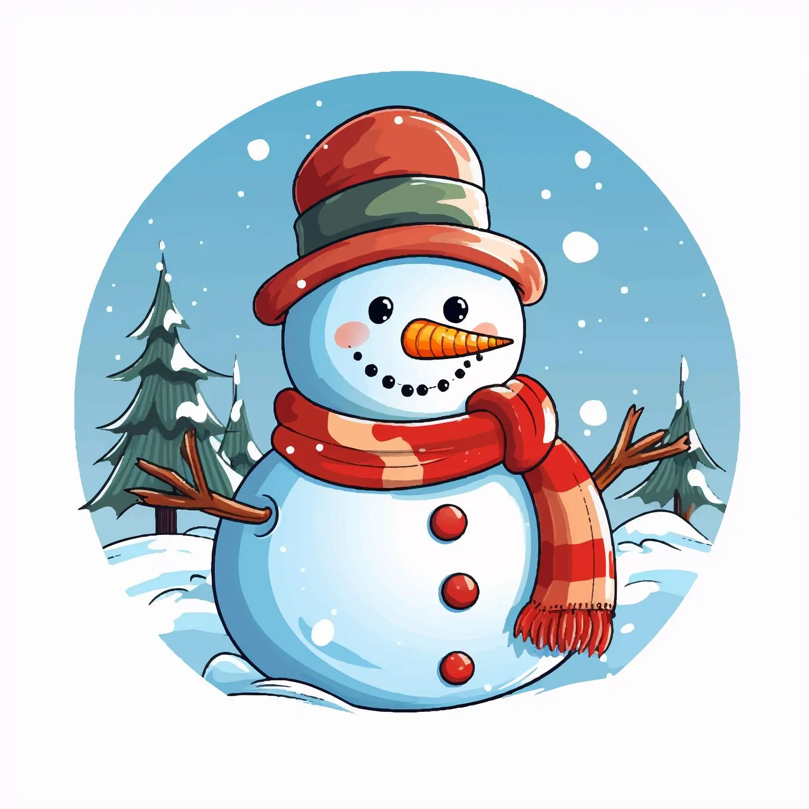 Cartoon Snowman with Falling Snow Vector — free download from Dotvec