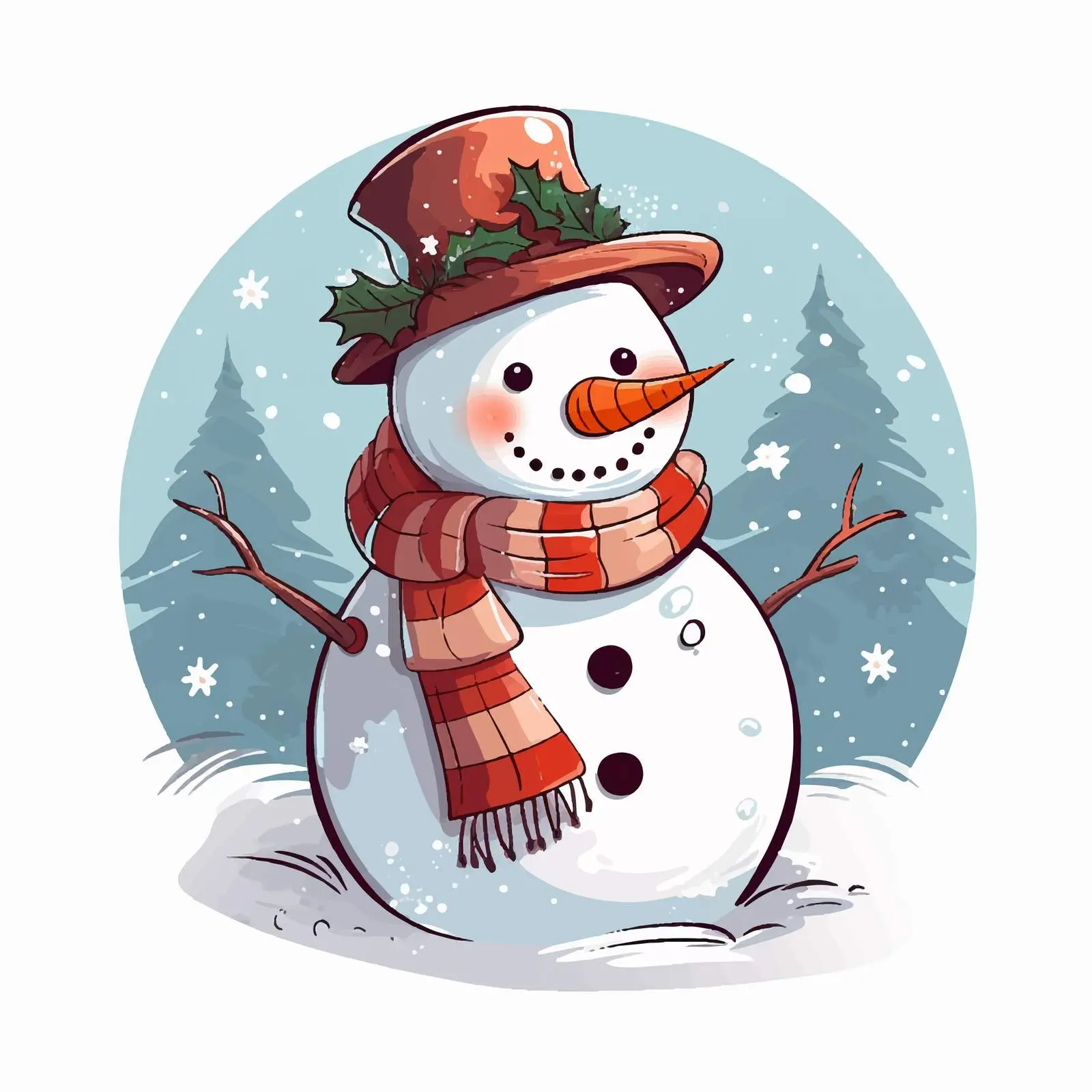Cartoon Snowman with Falling Snow Vector Image — free download from Dotvec
