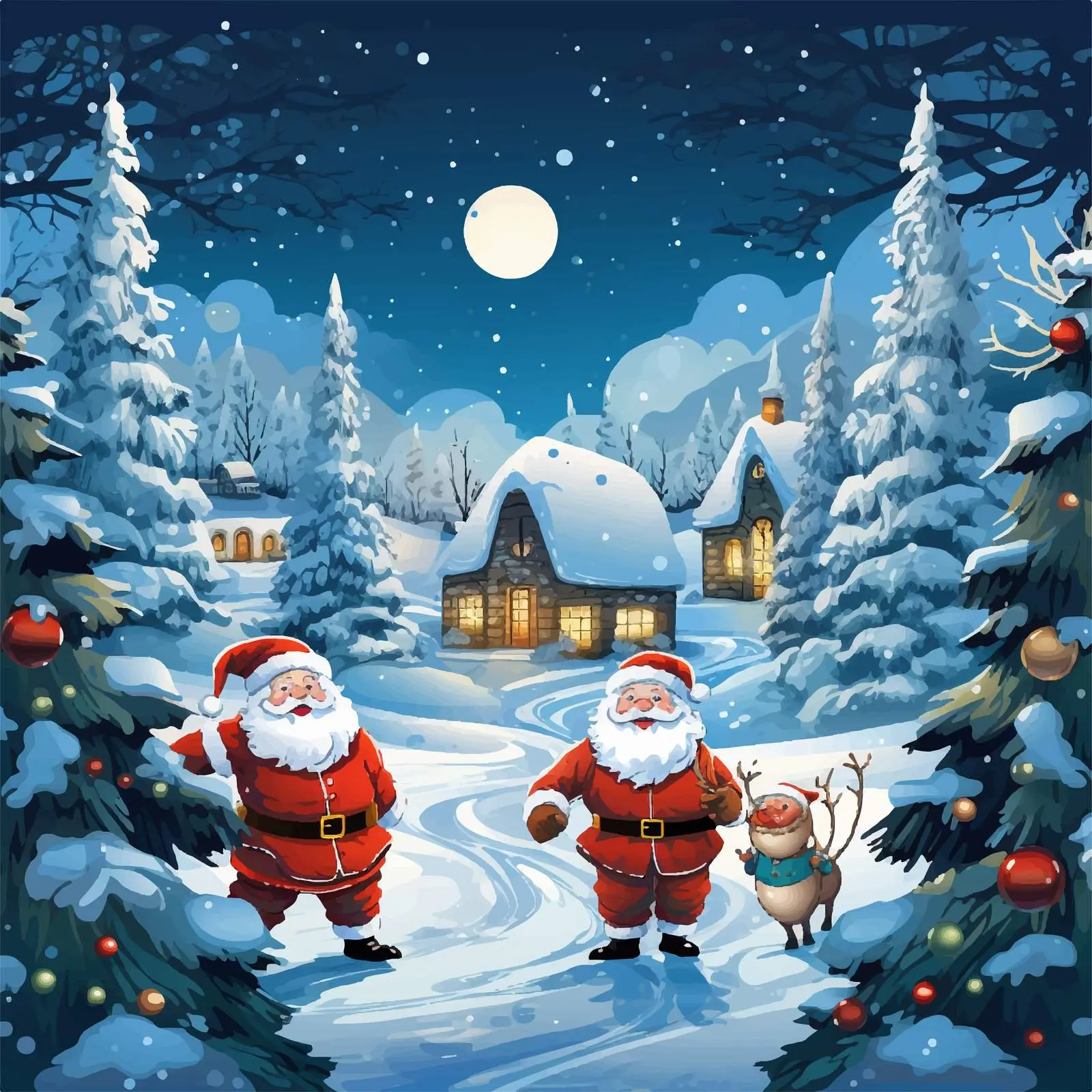 Christmas Night Scene with Santa and Friends — free download from Dotvec