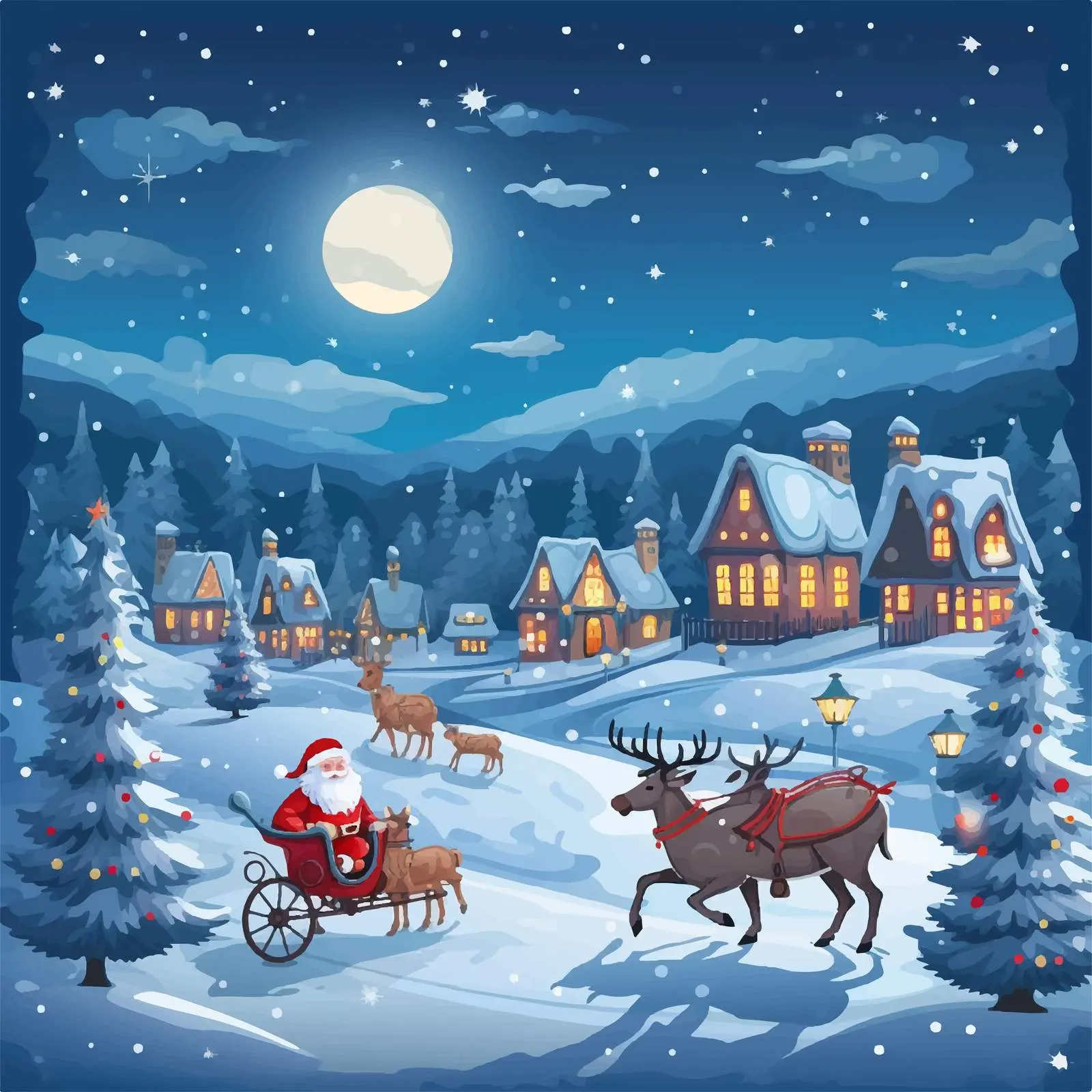 Santa Claus and Friends on a Snowy Christmas Night — free download from Dotvec
