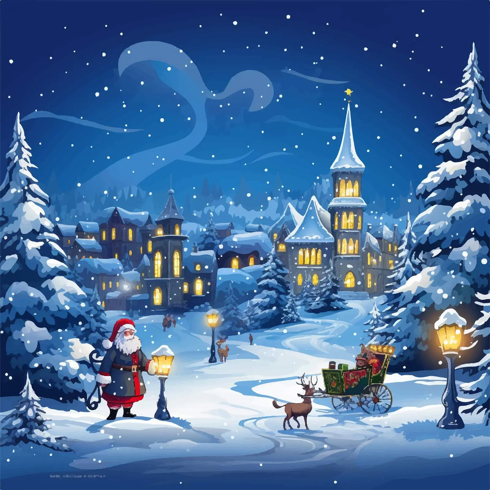 Santa Claus and Friends Christmas Night Scene — free download from Dotvec