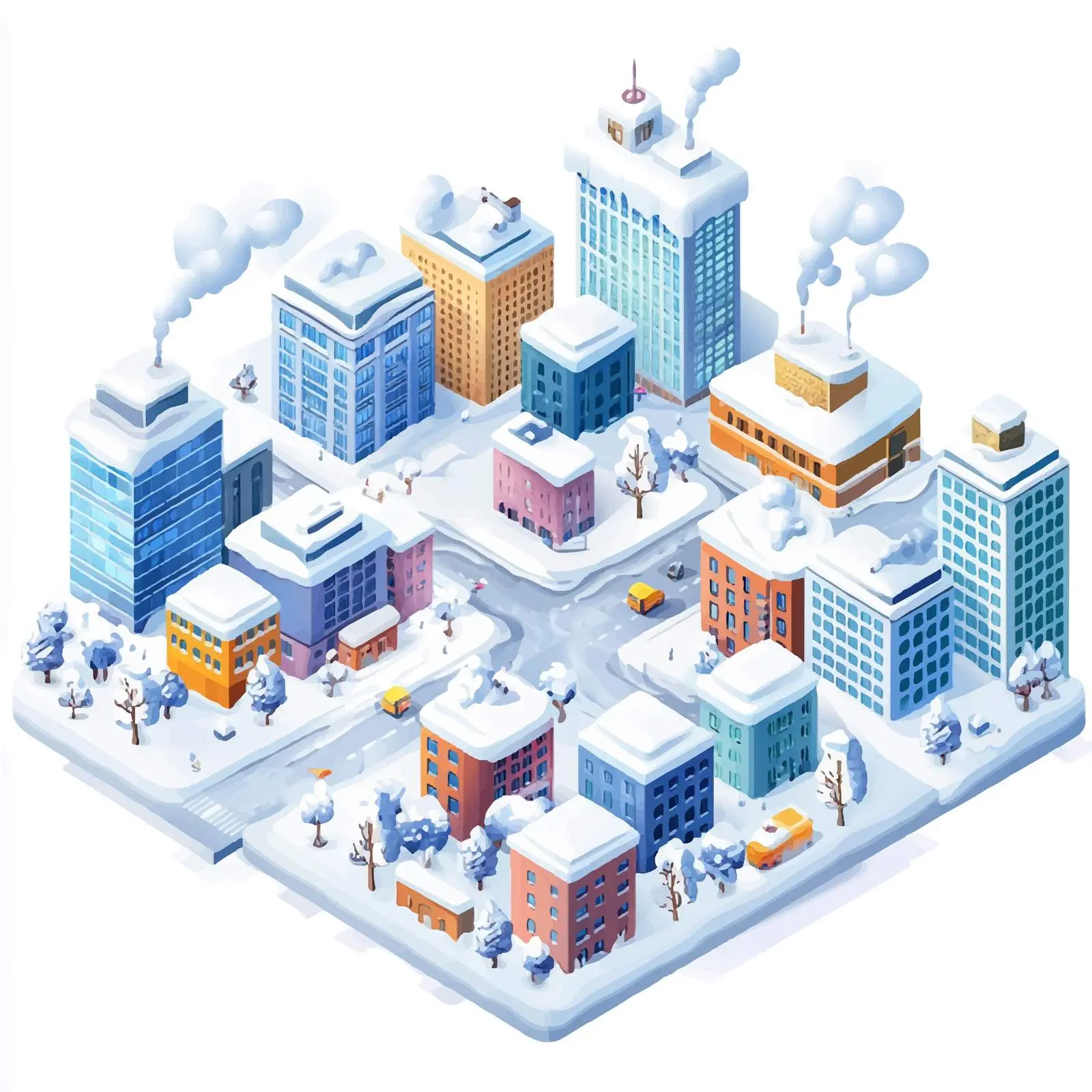 Snowy Isometric Cityscape Illustration — free download from Dotvec