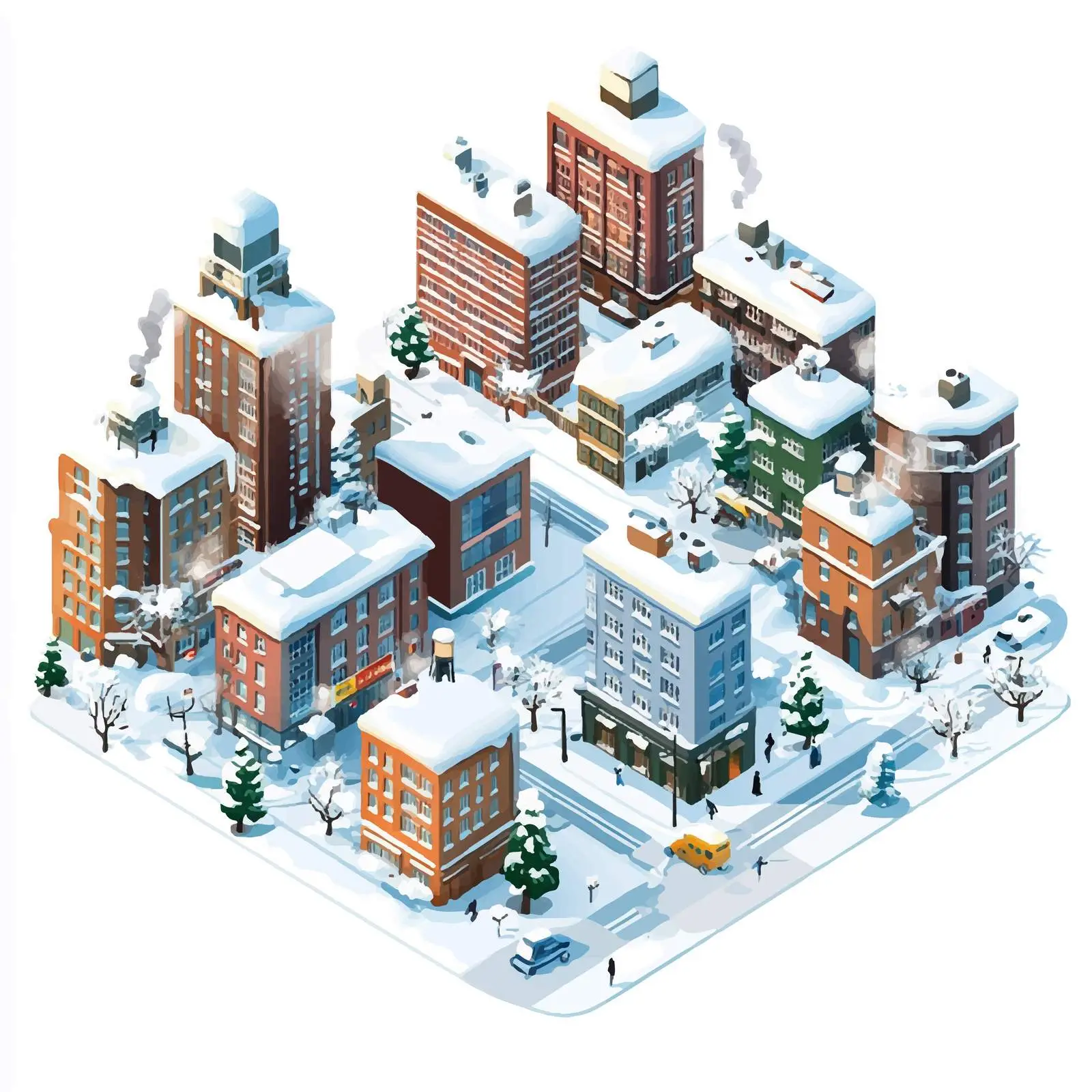 Snowy Isometric Cityscape Illustration — free download from Dotvec