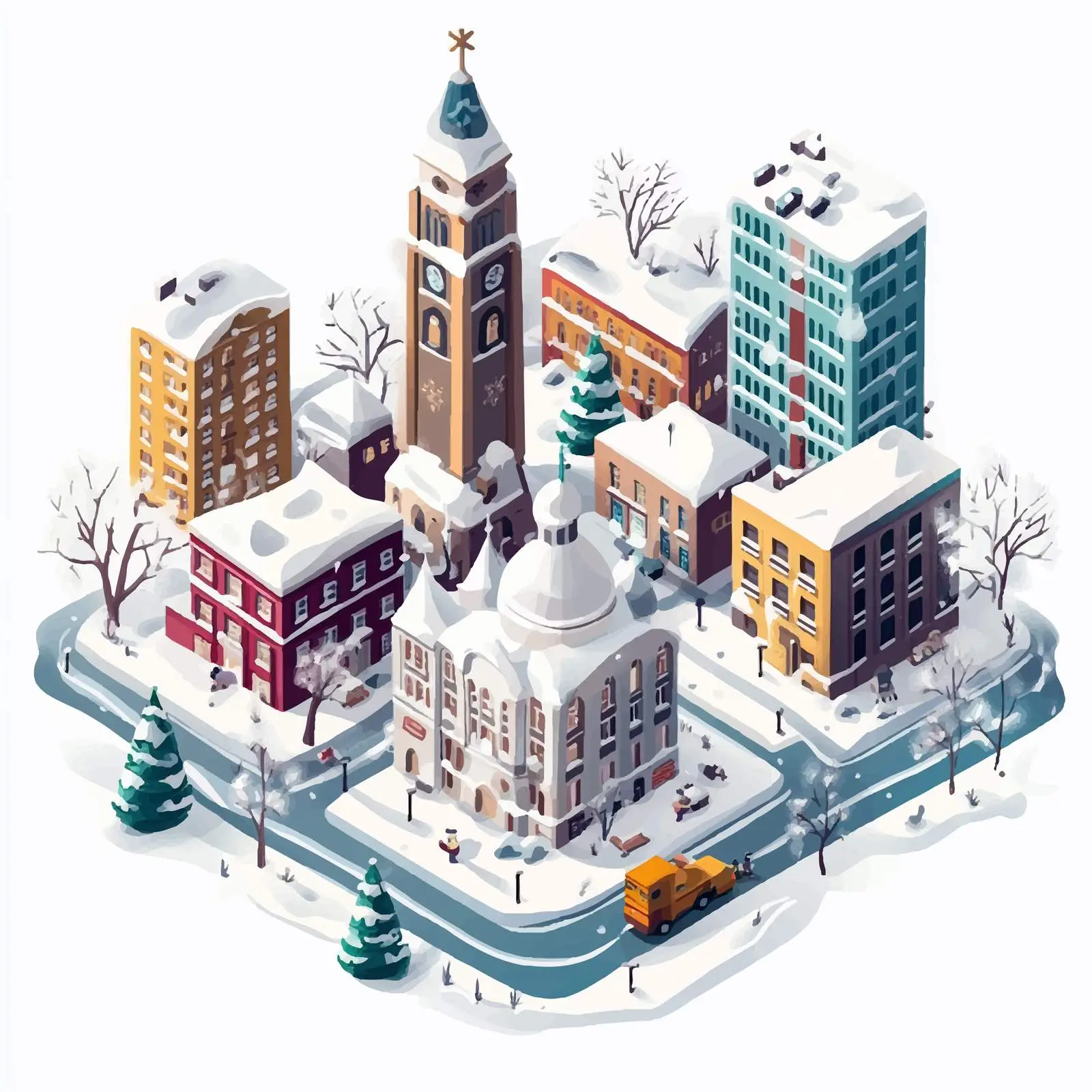 Isometric Snowy Cityscape Illustration — free download from Dotvec