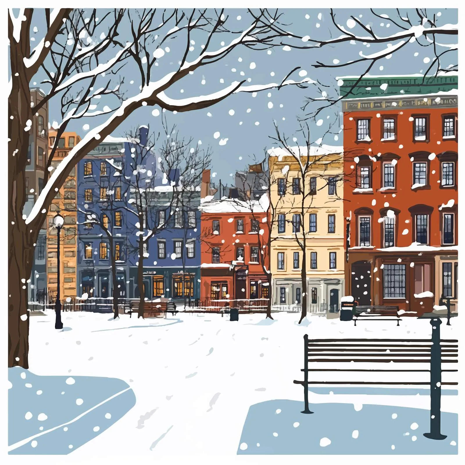 Snowy Winter Street Scene with Historic Buildings — free download from Dotvec