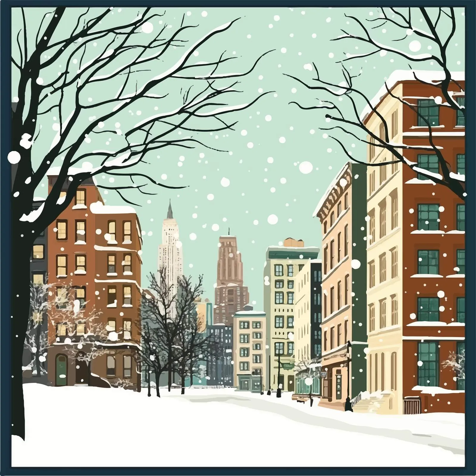 Snowy Winter Street Scene with Historic Buildings — free download from Dotvec
