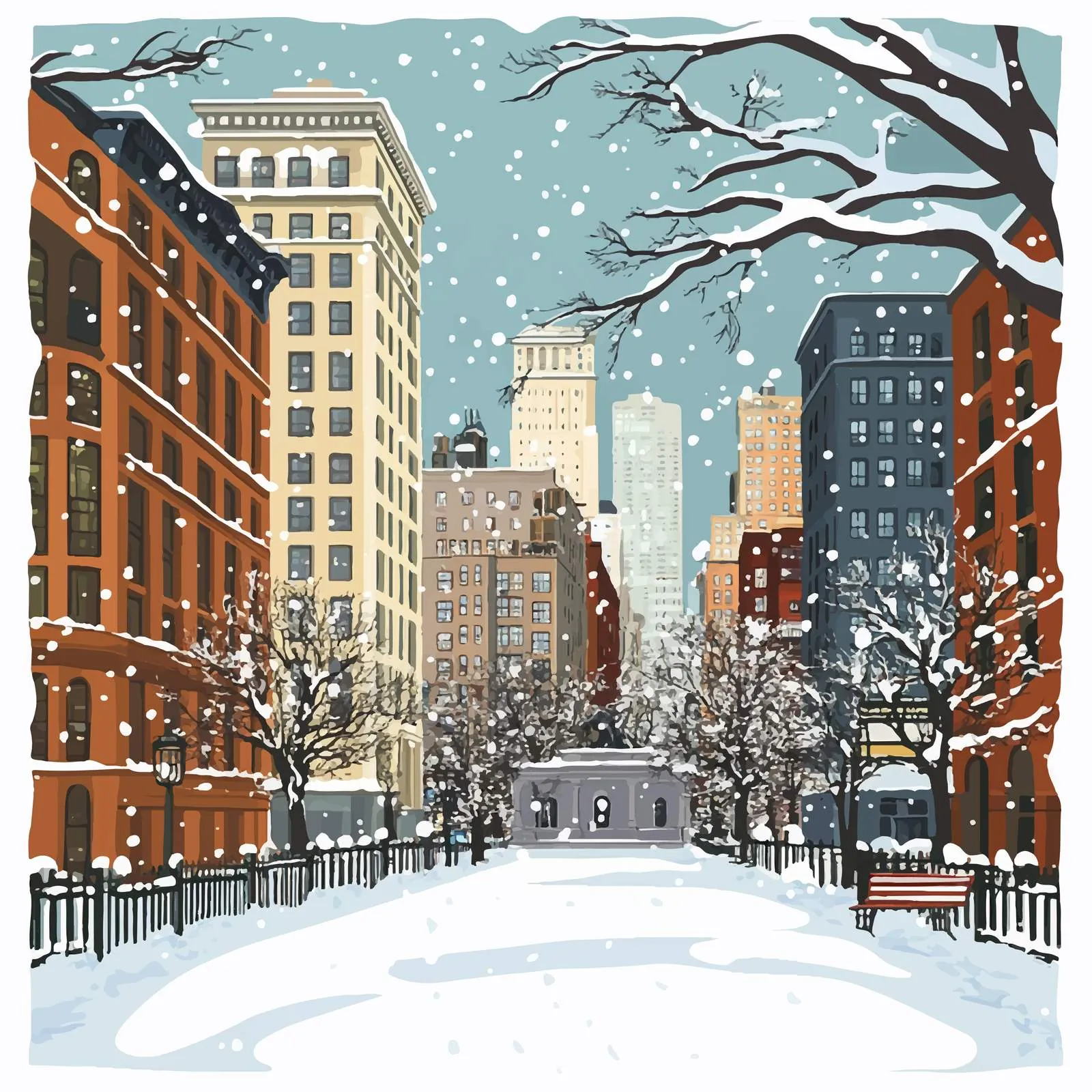 Snowy Winter Street Scene with Historic Buildings — free download from Dotvec