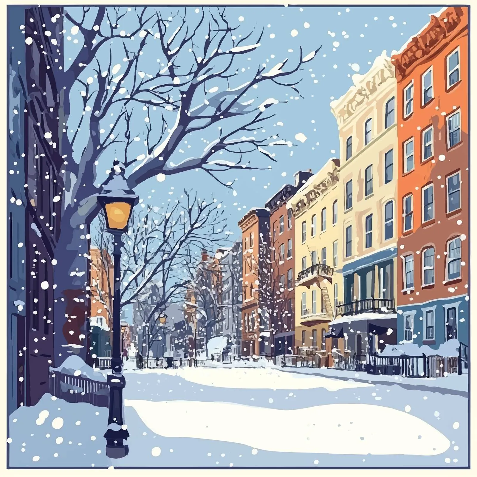 Historic Snowy Street Scene with Vintage Architecture — free download from Dotvec