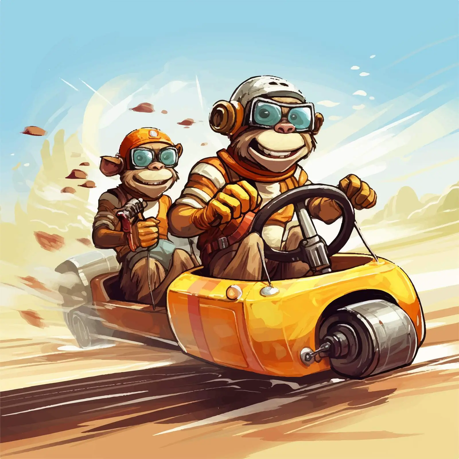 Monkey Racing Drivers in Soap Box Derby – free community event image from Dotvec