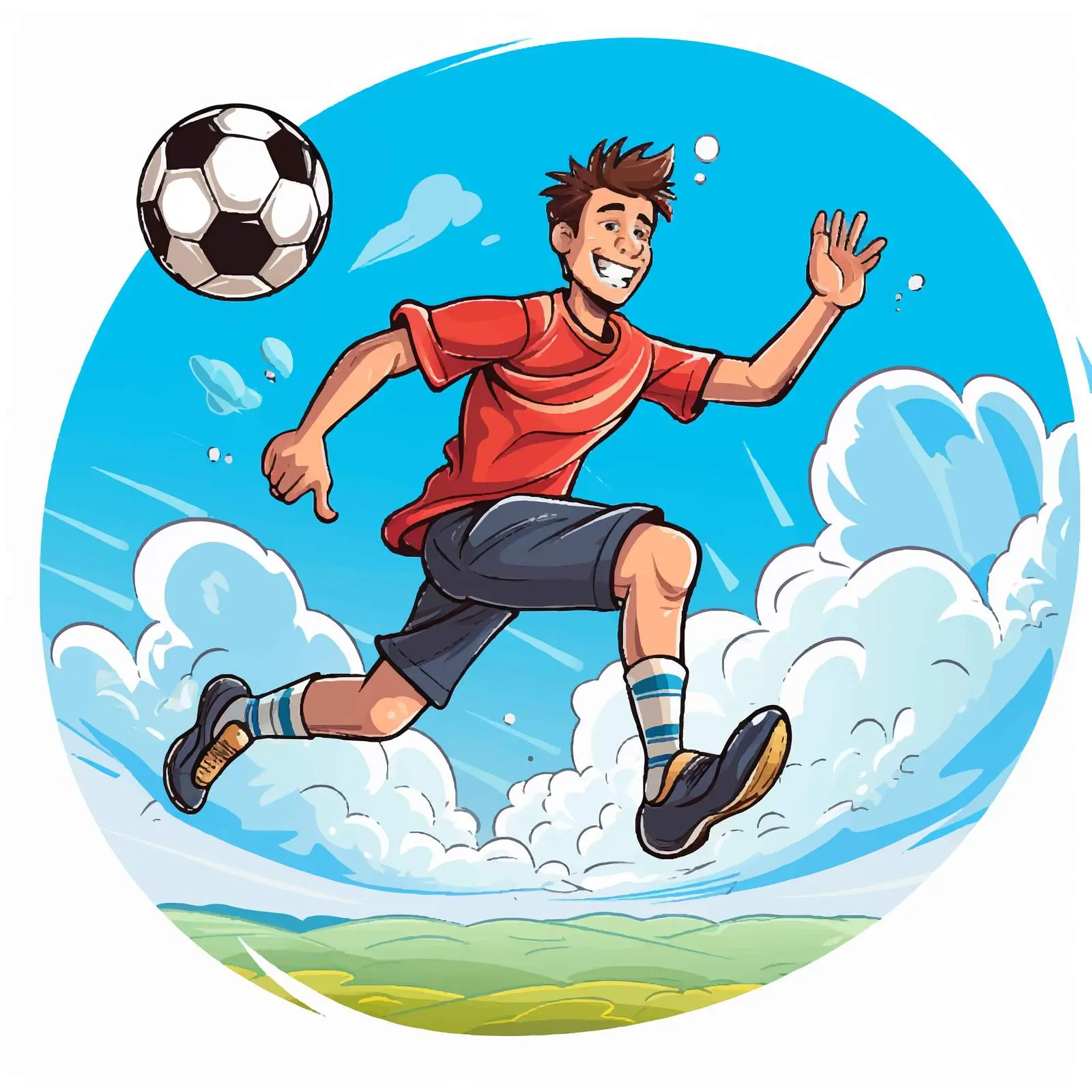 Cartoon Soccer Football Kick in the Sky — free download from Dotvec