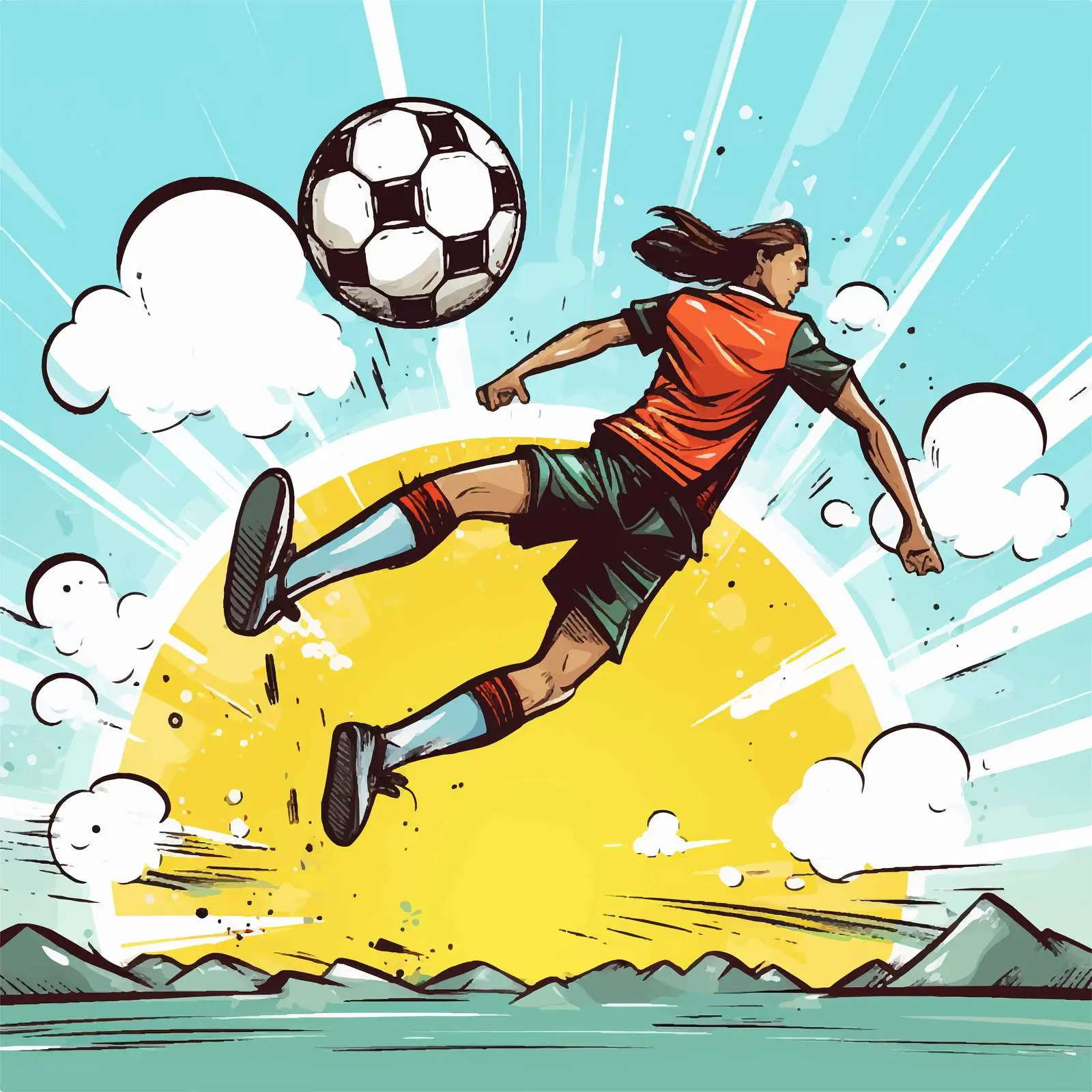 Cartoon Soccer Football Kick in the Sky Vector — free download from Dotvec