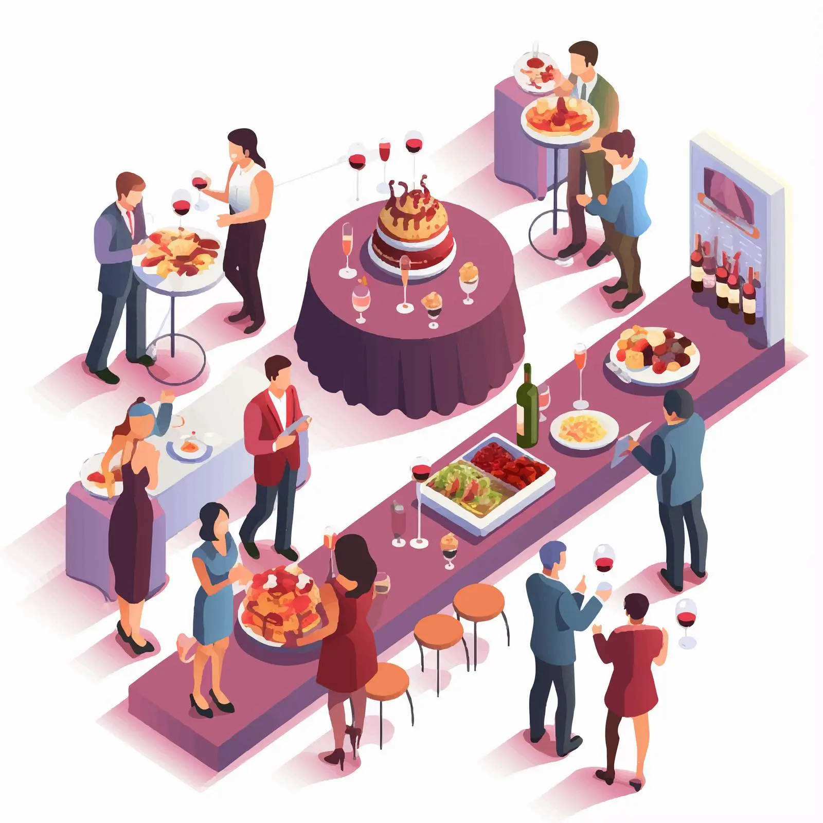 Isometric Vector Illustration of Guests at Social Event — free download from Dotvec