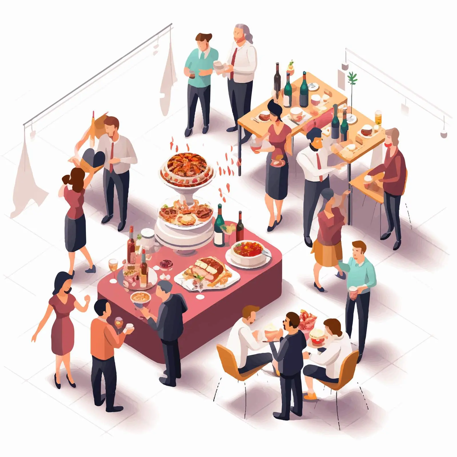 Isometric Vector Illustration of Guests at Social Event — free download from Dotvec