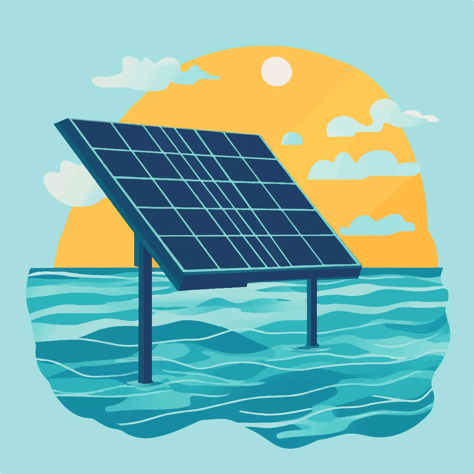 Solar Panel Ocean Renewable Energy Vector Illustration — free download from Dotvec