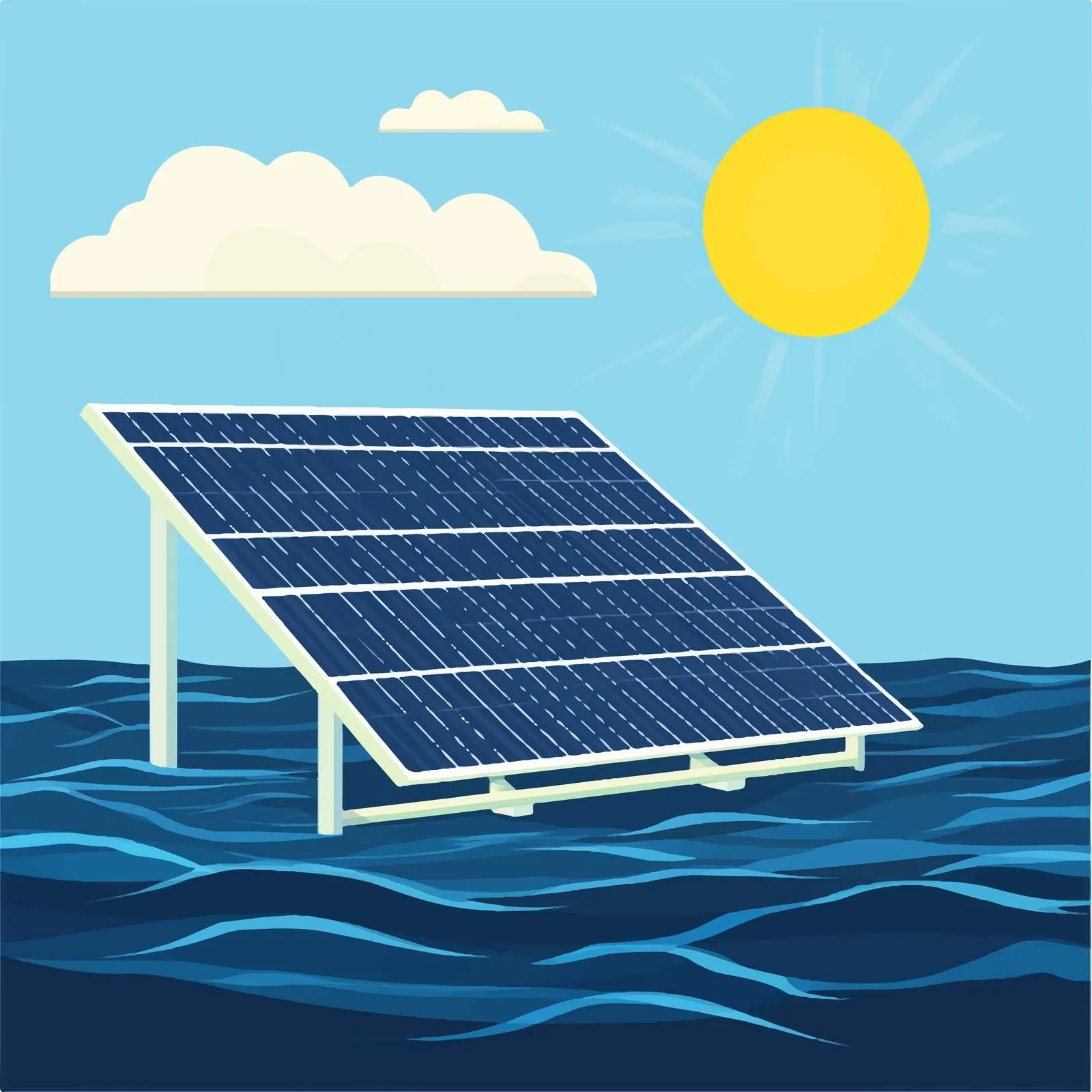 Solar Panel Ocean Renewable Energy Vector Illustration — free download from Dotvec