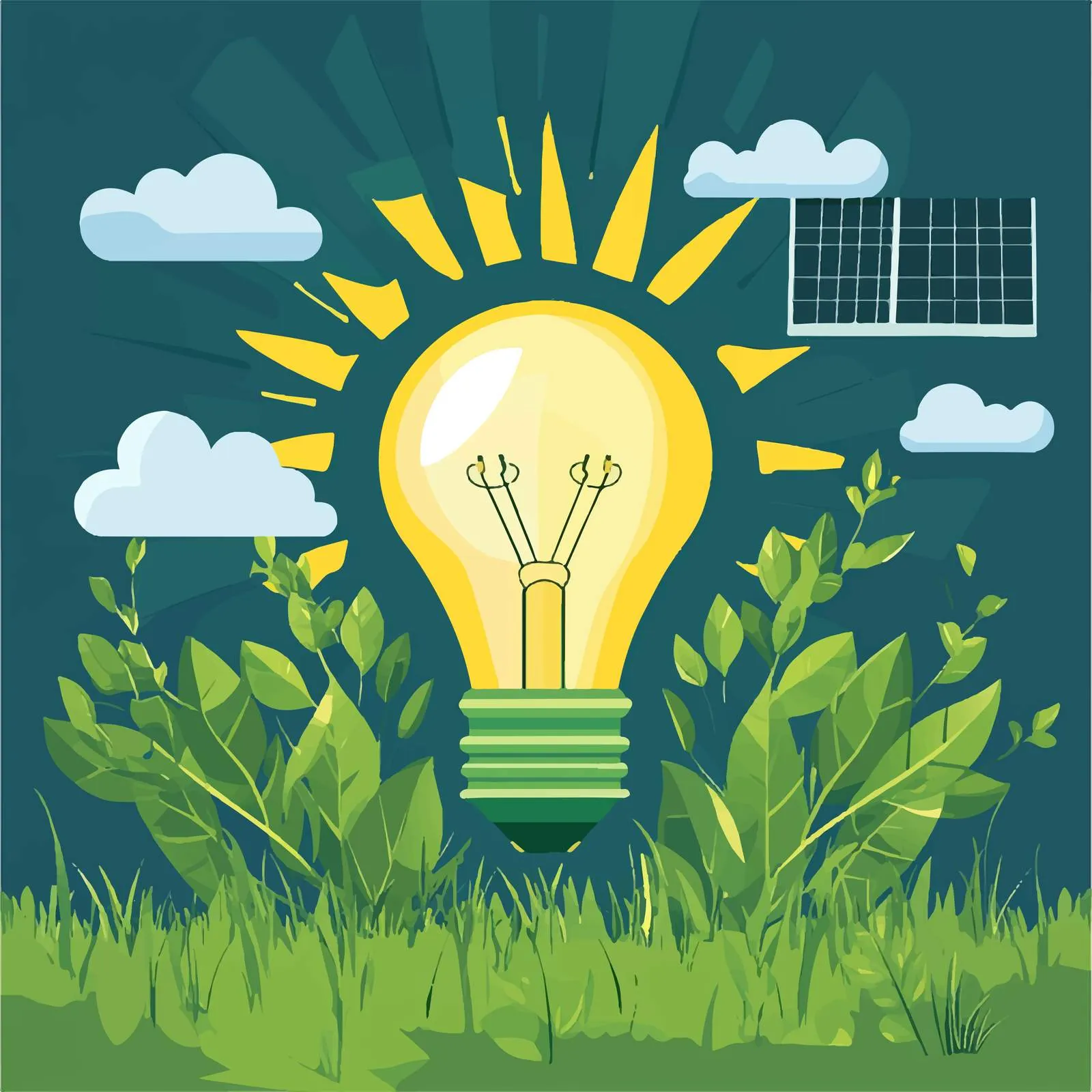 Solar Renewable Energy Green Bulb Vector Illustration — free download from Dotvec
