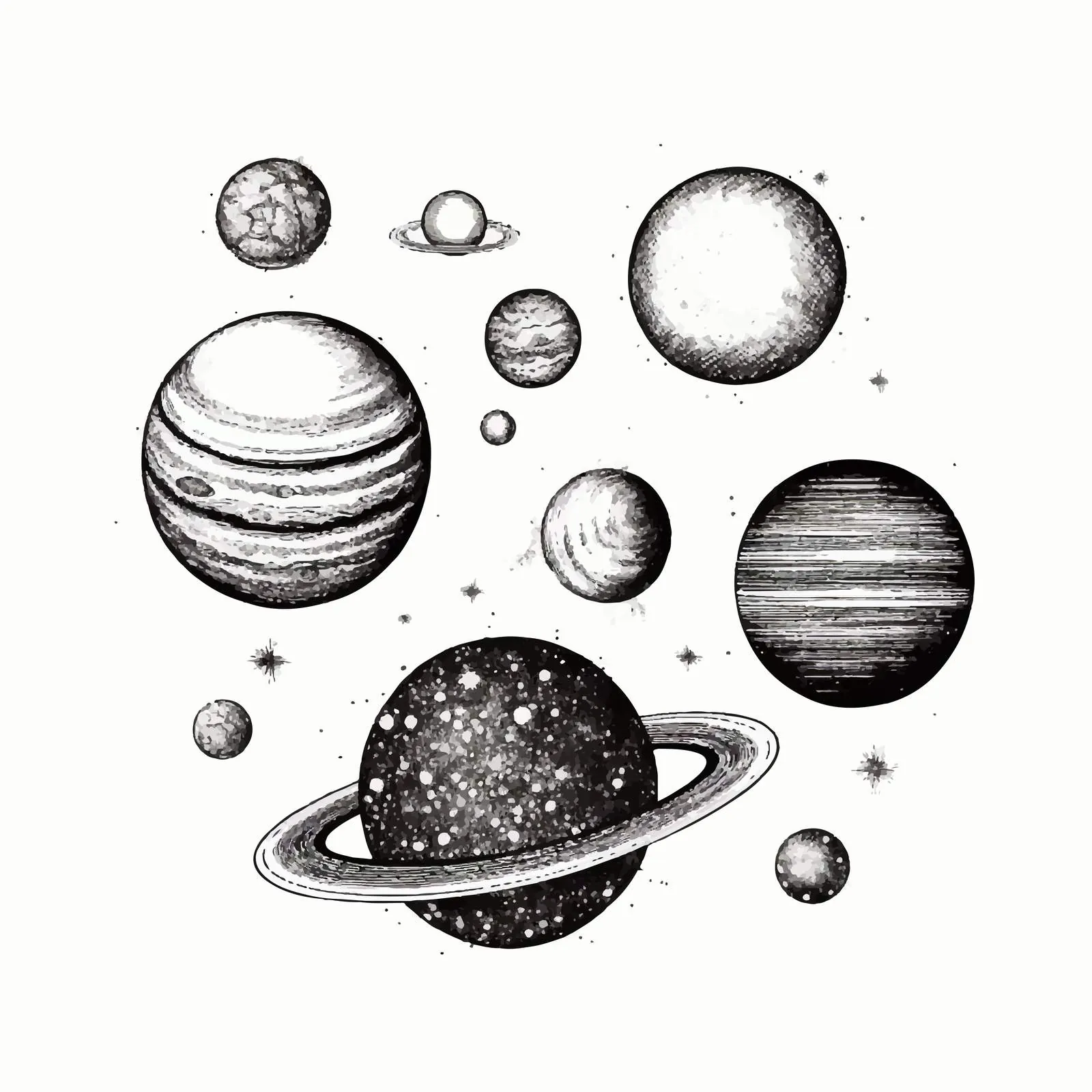 Vintage Dotwork Style Solar System Illustration — free download from Dotvec