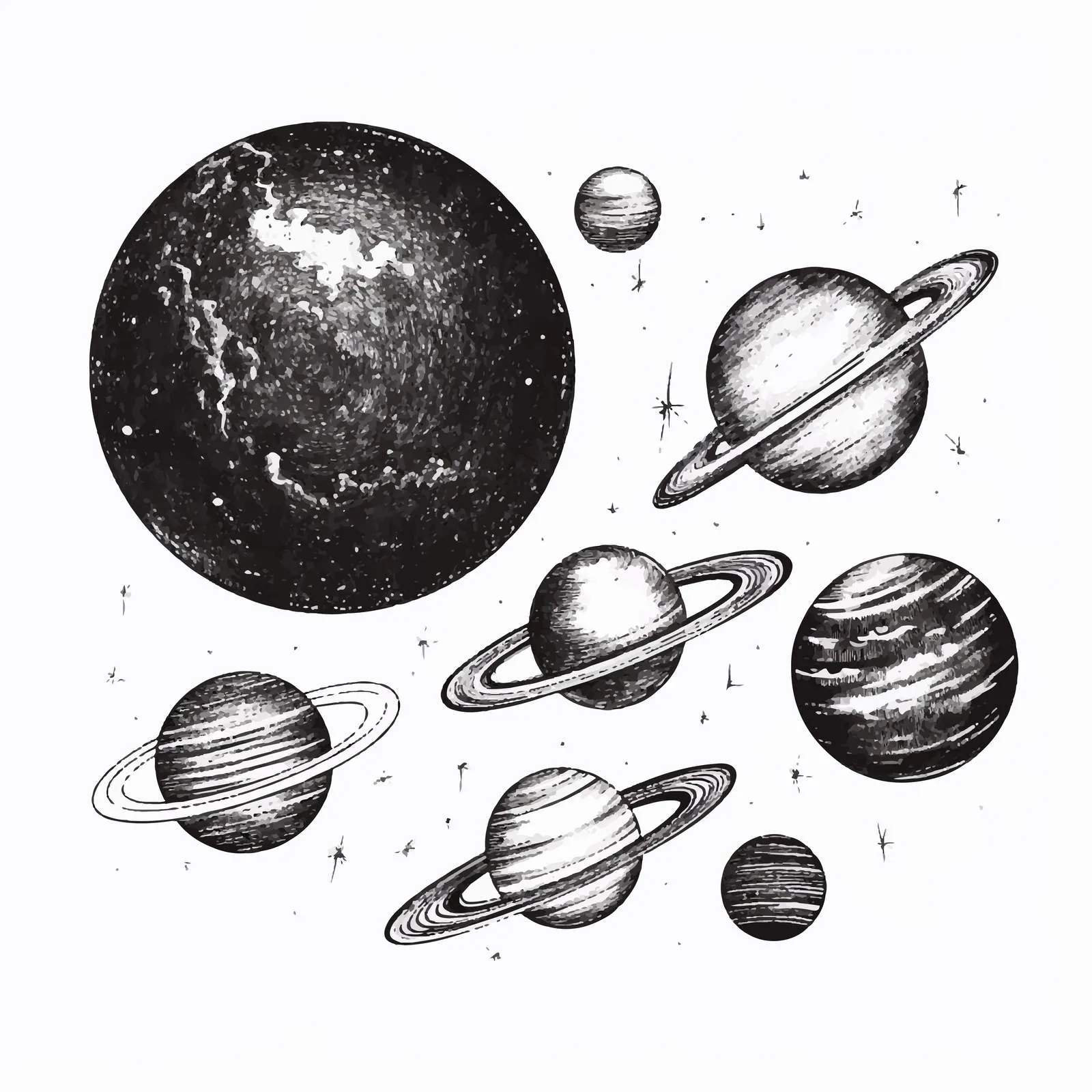 Vintage Dotwork Solar System with Orbiting Planets – free planets in orbit image from Dotvec