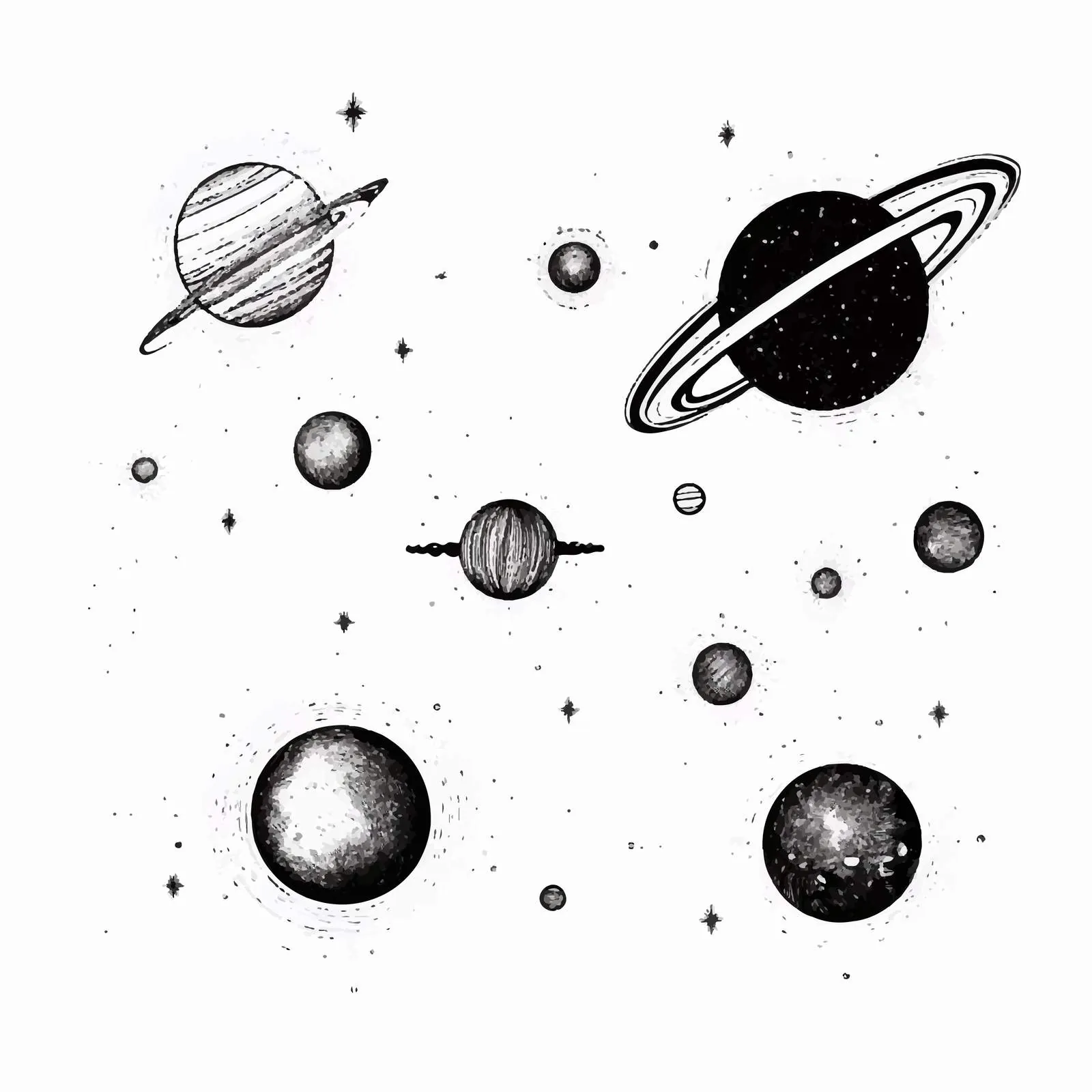 Vintage Dotwork Style Solar System with Planets — free download from Dotvec