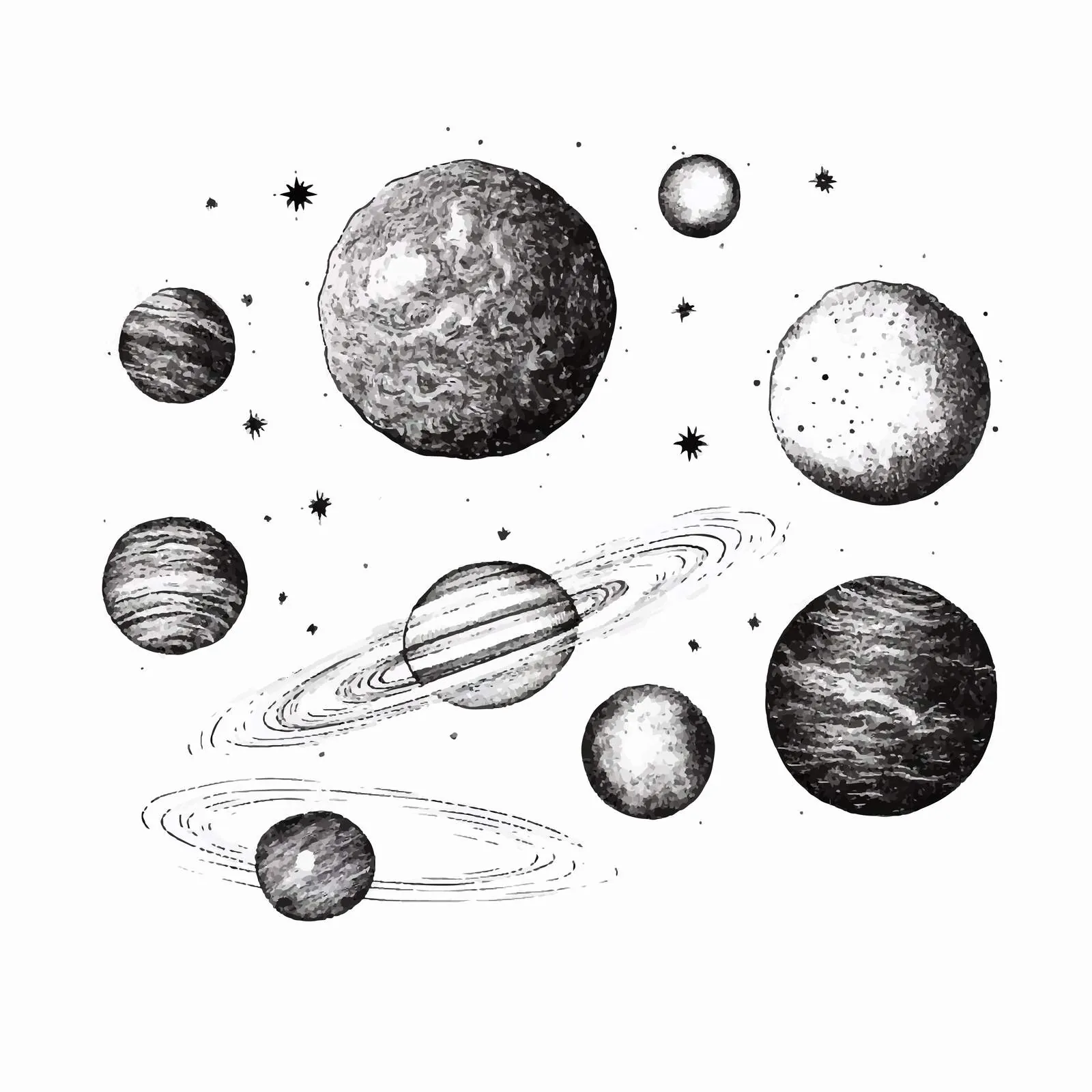 Vintage Dotwork Solar System with Orbiting Planets — free download from Dotvec