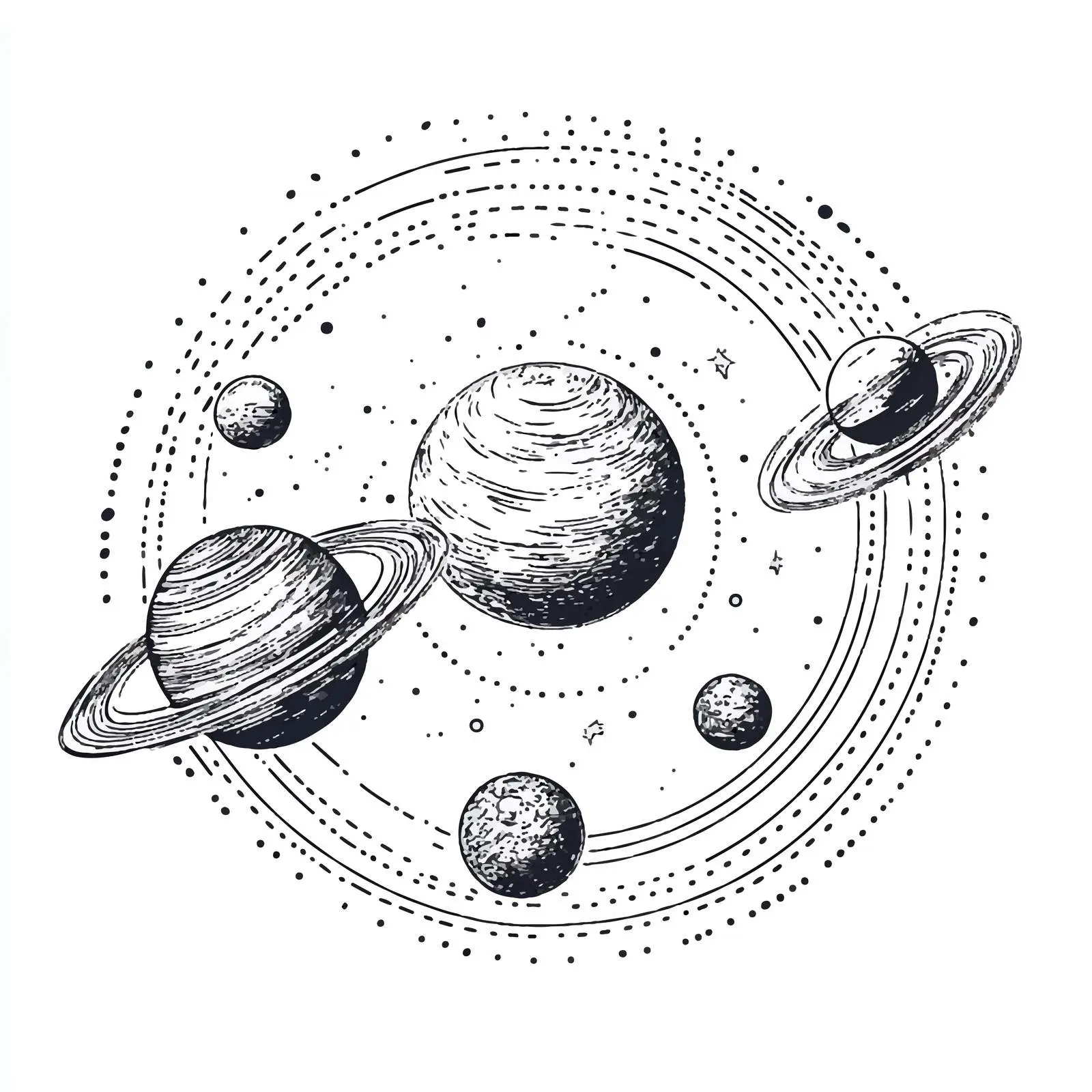 Hand Drawn Monochrome Solar System Illustration — free download from Dotvec