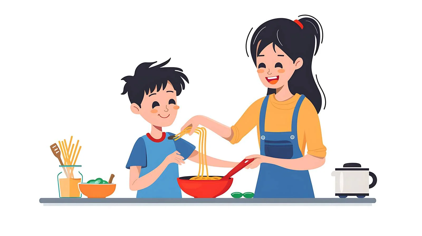Son feeding mother with spaghetti — free download from Dotvec
