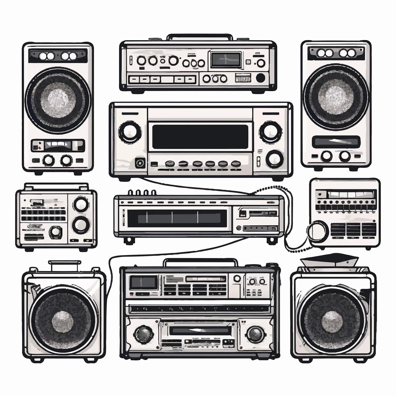 Retro Portable Sound Systems with Headphones — free download from Dotvec