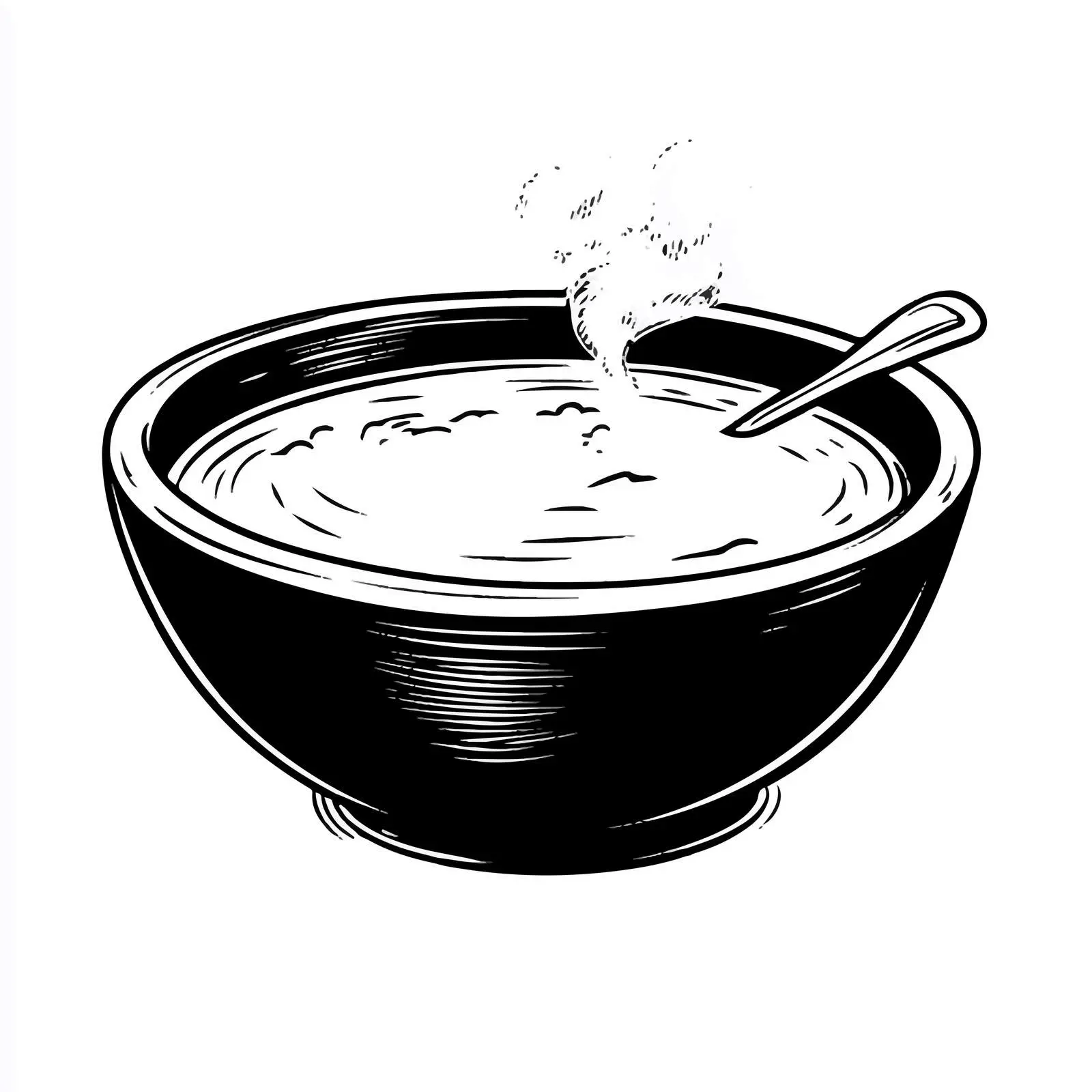 Black and White Cartoon Soup Bowl Vector Illustration — free download from Dotvec