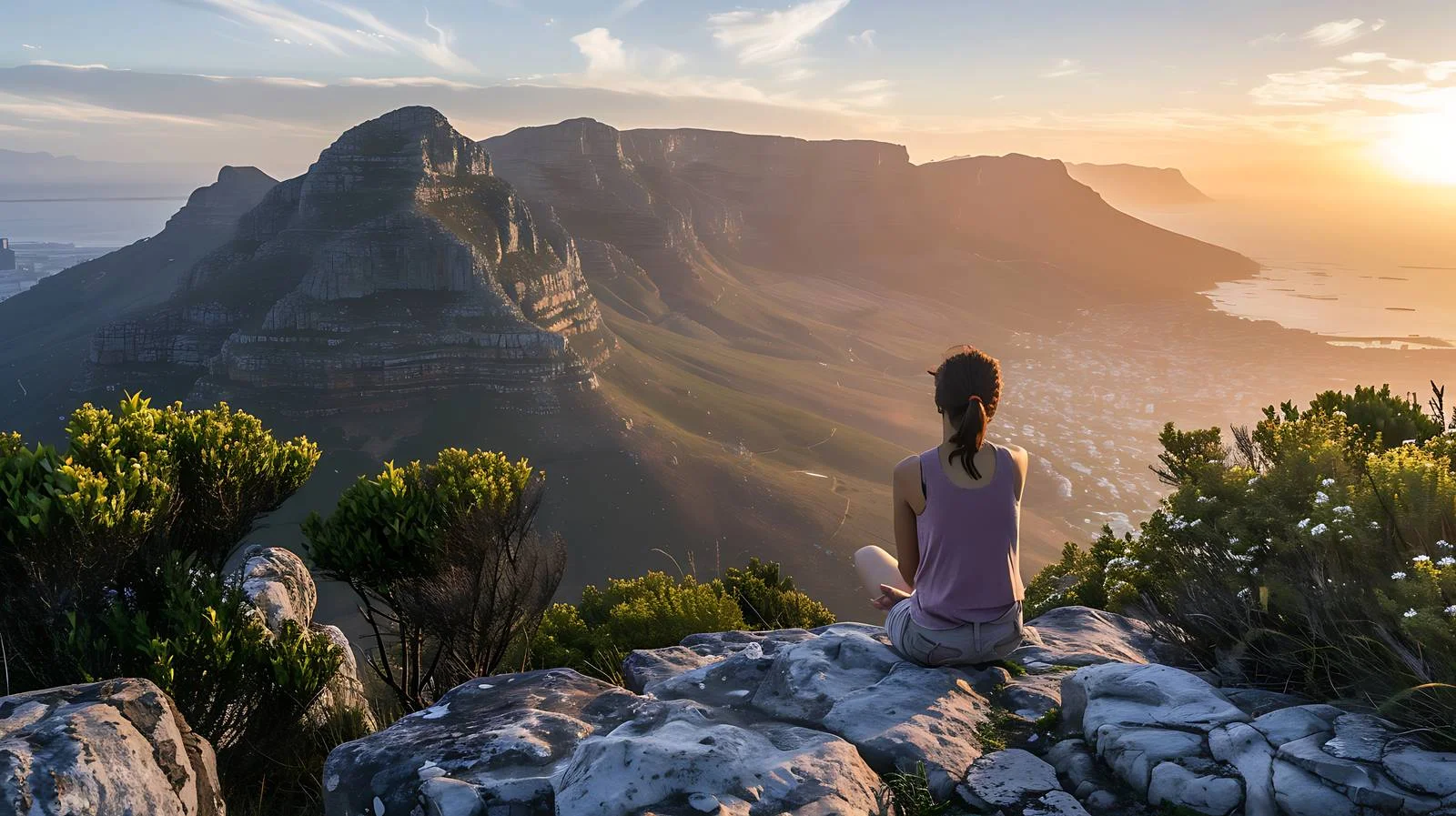 Scenic View Woman Sitting at Kloof Nek — free download from Dotvec