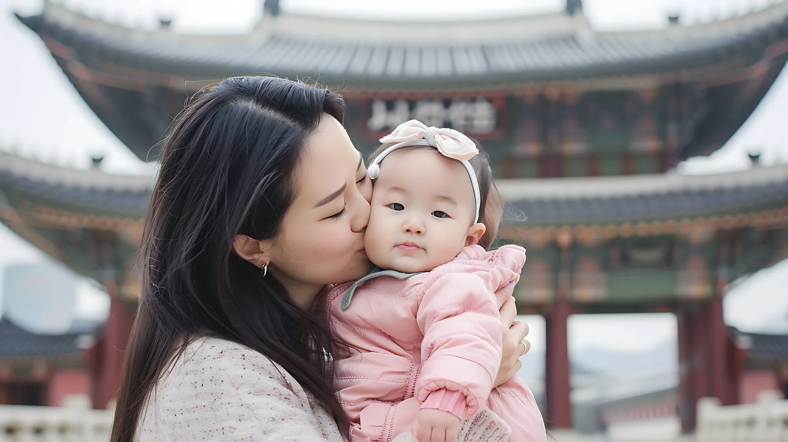Mother kissing baby in Seoul, South Korea — free download from Dotvec