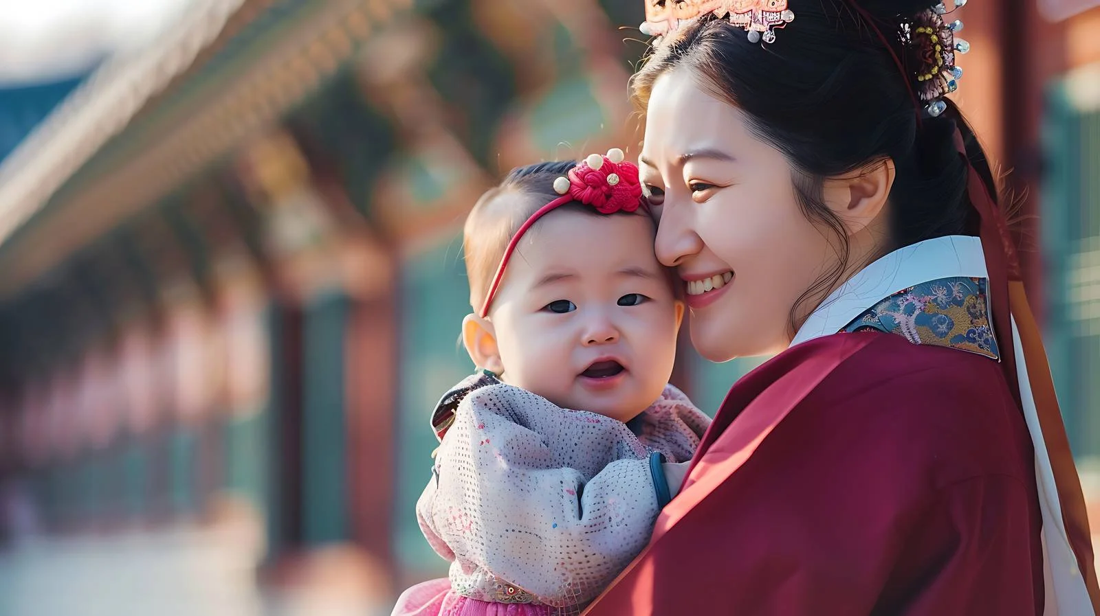 Embracing mother kisses baby lovingly in Seoul — free download from Dotvec