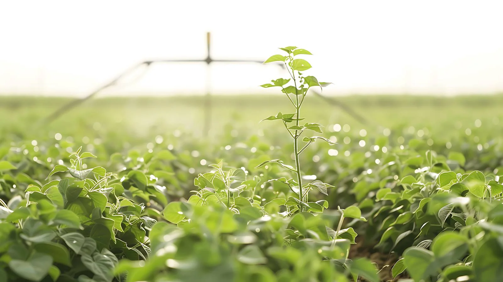 Lush Soybean Field with Irrigation Machinery — free download from Dotvec