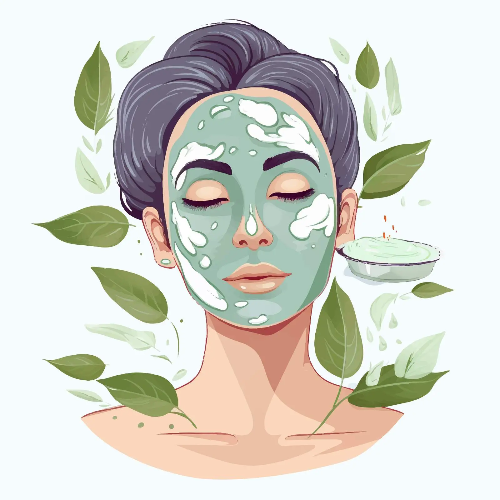 Woman Applying Facial Mask Illustration for Spa — free download from Dotvec