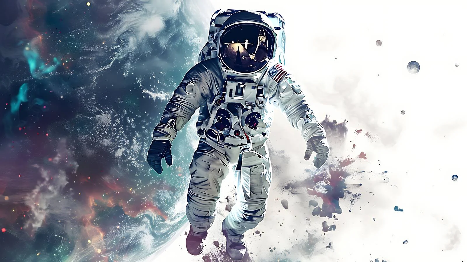 Astronaut in Space Art with Moon, Earth, and Orion — free download from Dotvec