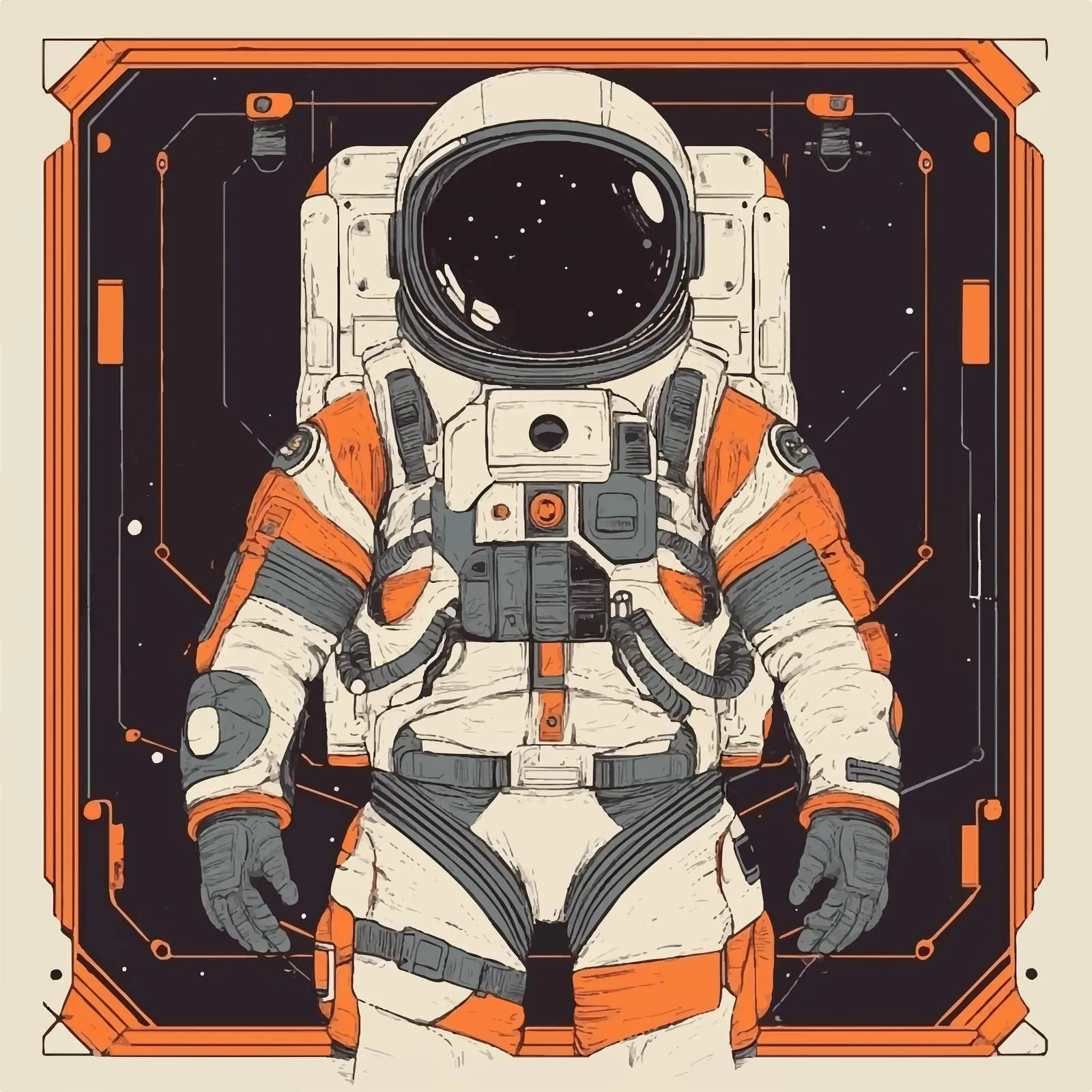 Astronaut Character in Spacesuit with Satellite Background — free download from Dotvec