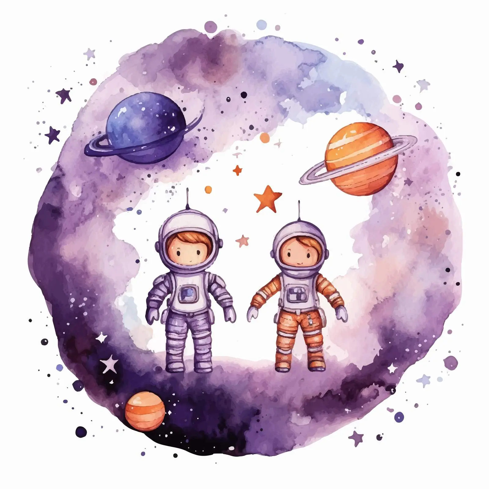Watercolor Space Scene with Stars and Astronauts — free download from Dotvec