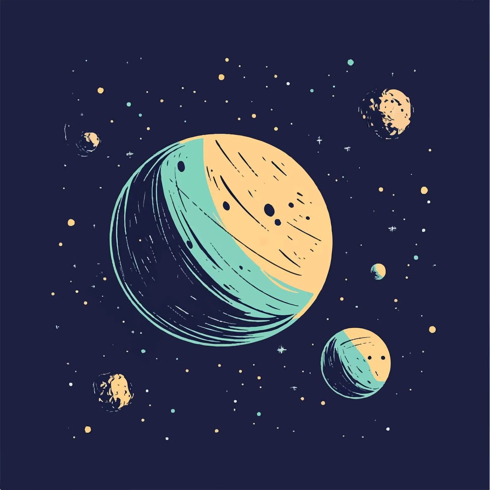 Flat Vector Illustration of Space Planets and Asteroids – free planets in orbit image from Dotvec