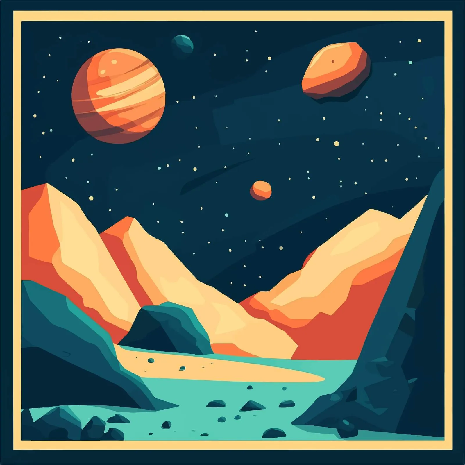 Flat Vector Illustration of Space Planets and Asteroids — free download from Dotvec