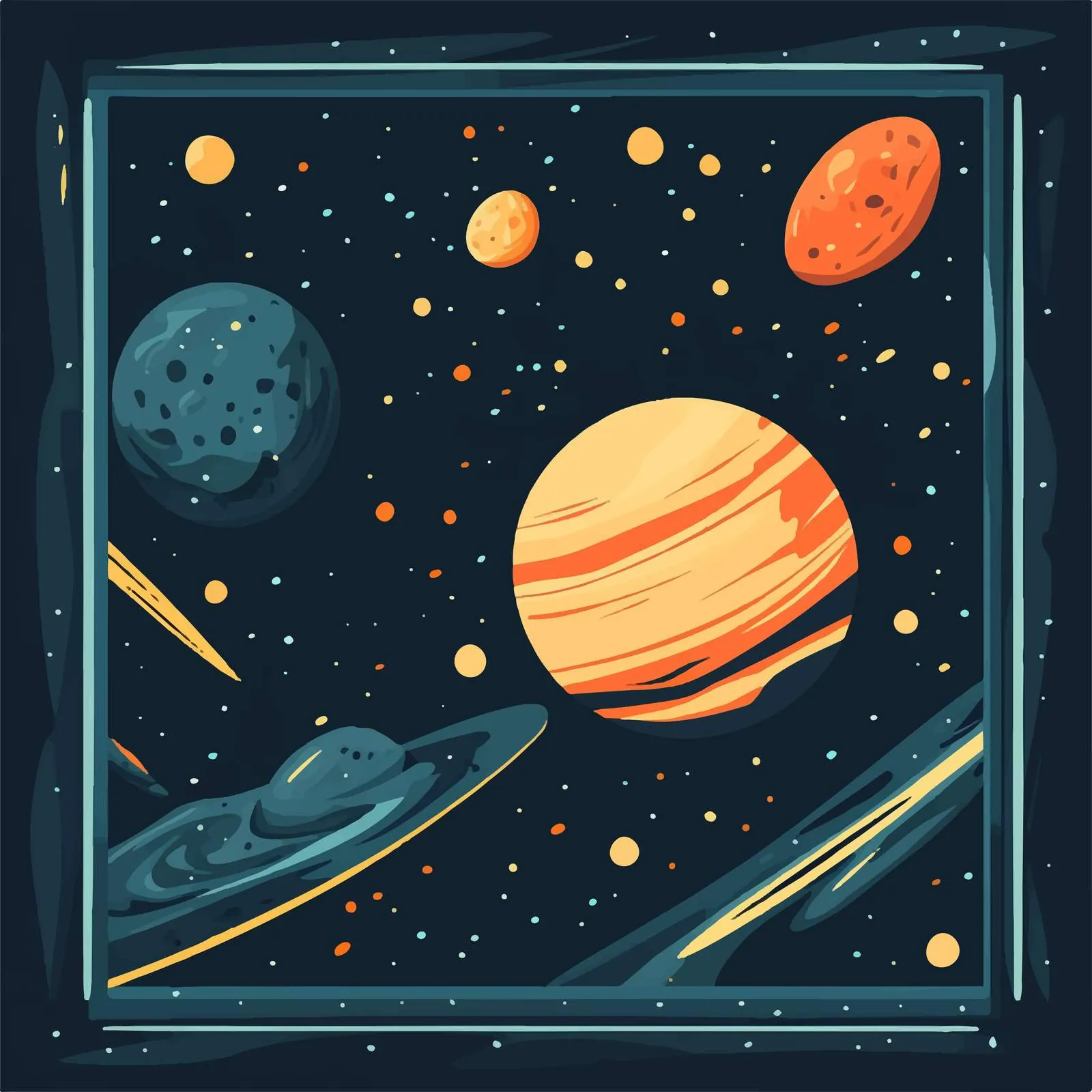 Flat Vector Illustration of Space and Asteroids — free download from Dotvec
