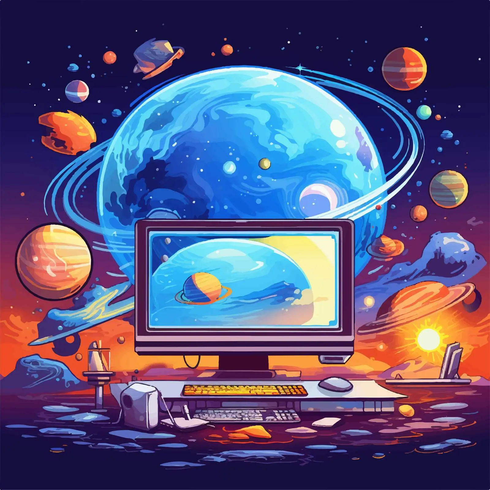 Space Scene Computer Background Illustration — free download from Dotvec
