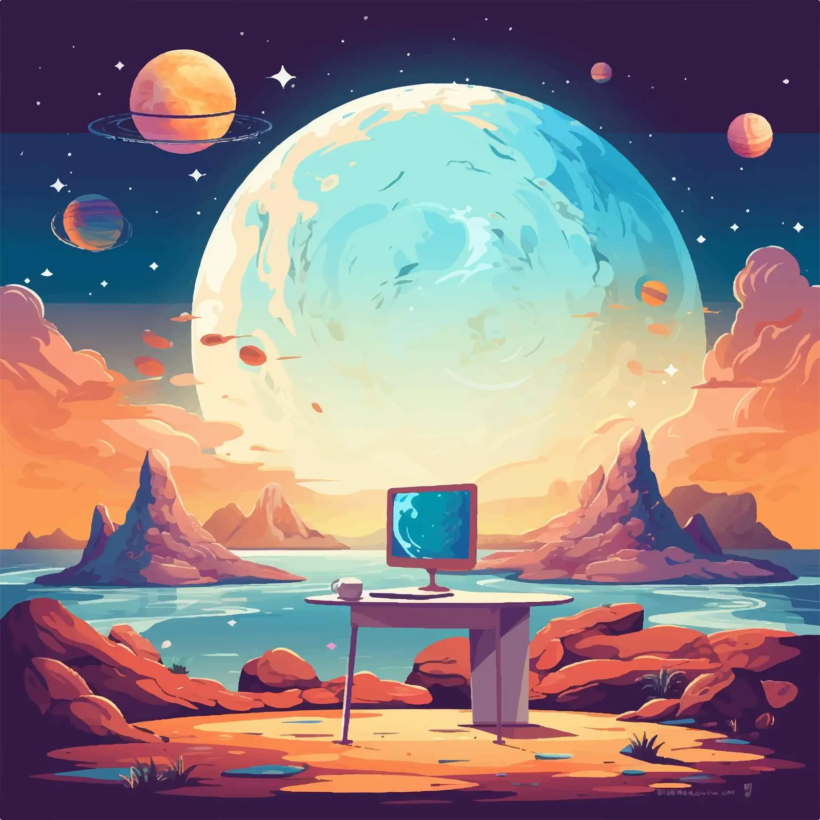 Space Scene Computer Background Illustration — free download from Dotvec