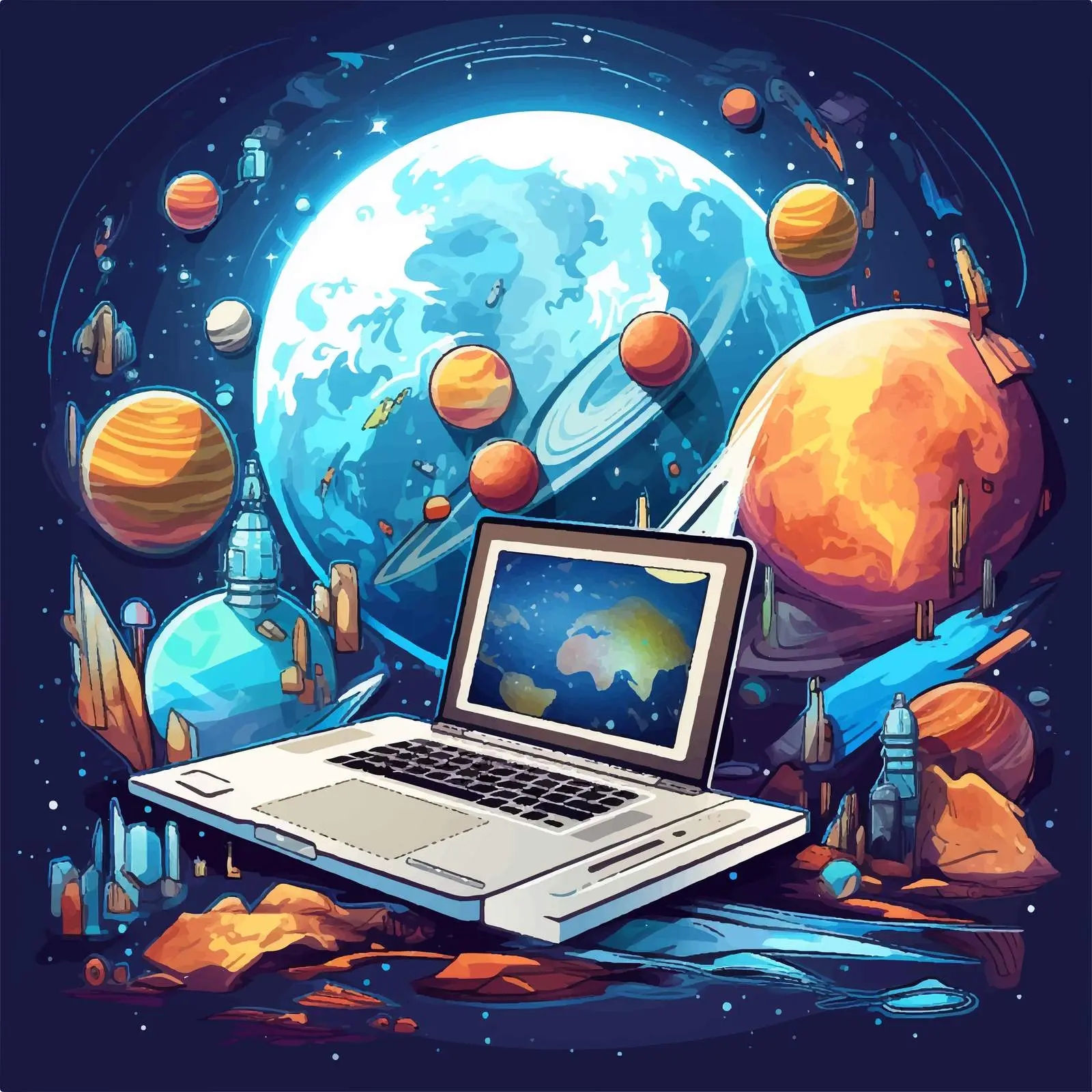 Space Scene Computer Background Illustration — free download from Dotvec