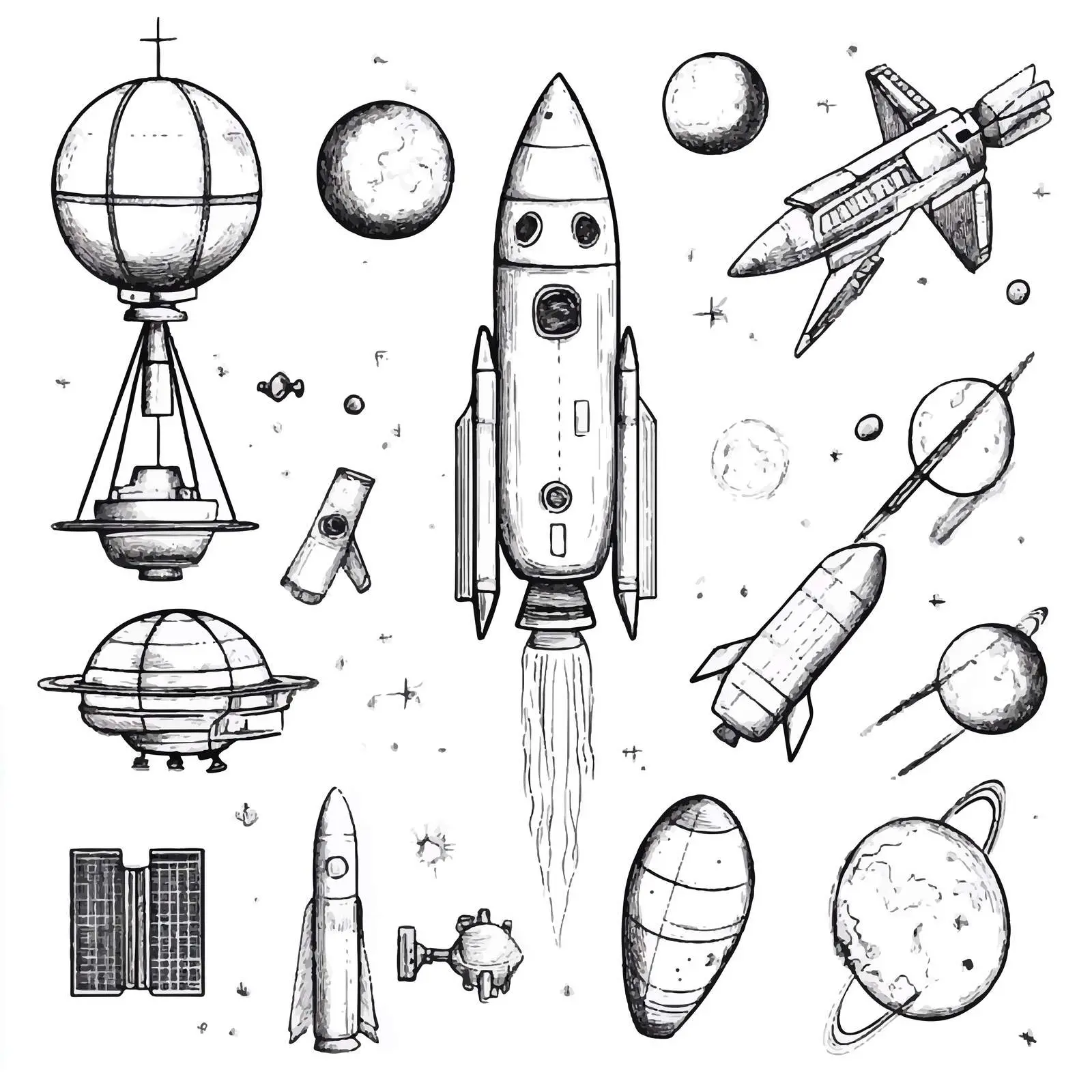 Cartoon Space Technology Icons Vector Set — free download from Dotvec