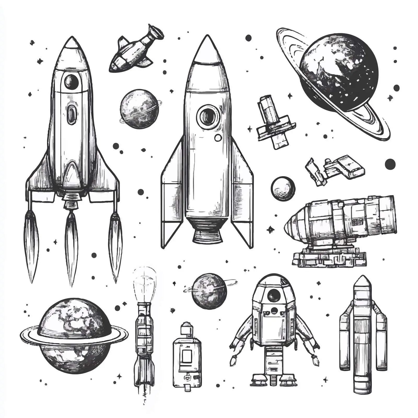 Cartoon Space Technology Icons Vector Set — free download from Dotvec