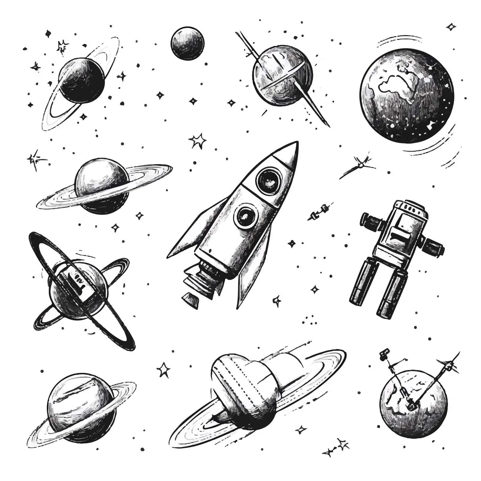 Cartoon Space Technology Icons Set — free download from Dotvec
