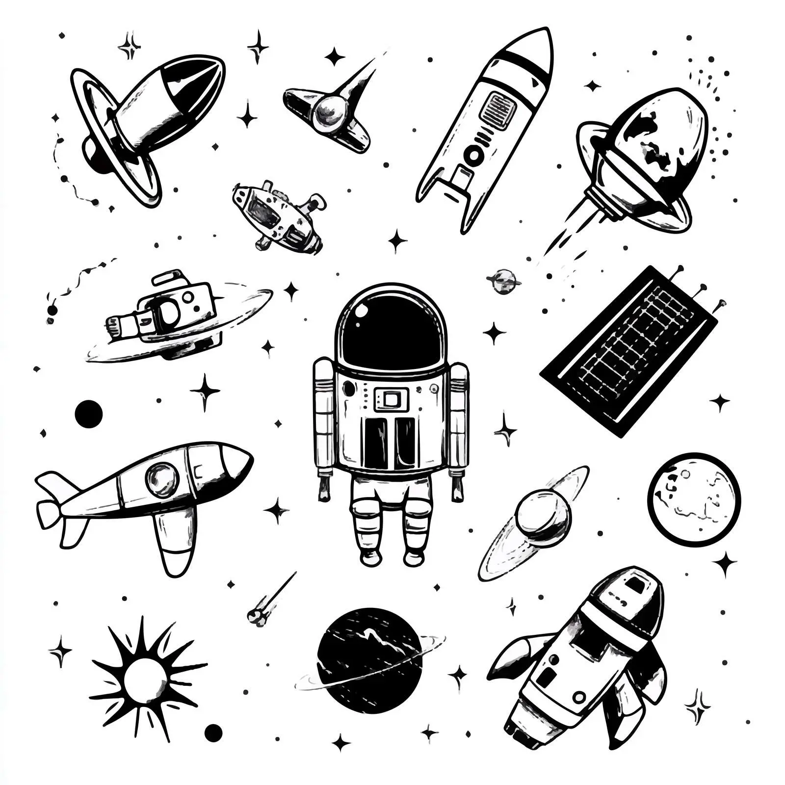 Cartoon Space Technology Icons Vector Set — free download from Dotvec
