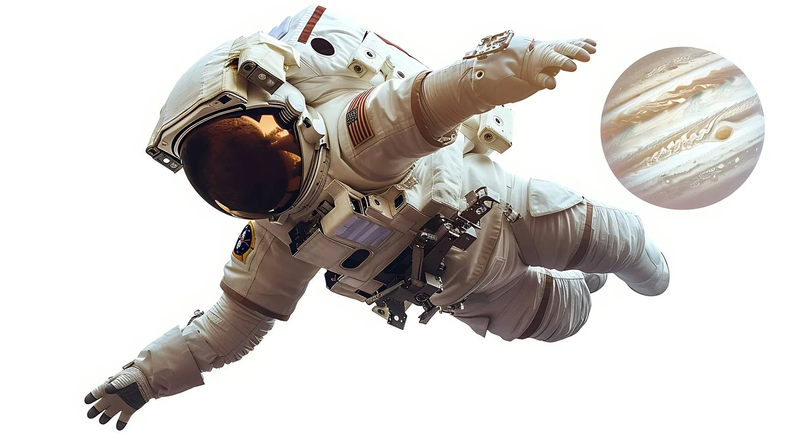 Spaceman near Jupiter in Space Flight — free download from Dotvec