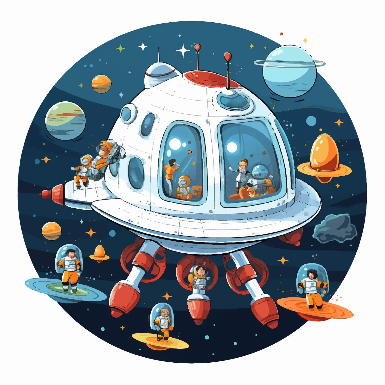 Spaceship and Astronauts in Space Illustration — free download from Dotvec