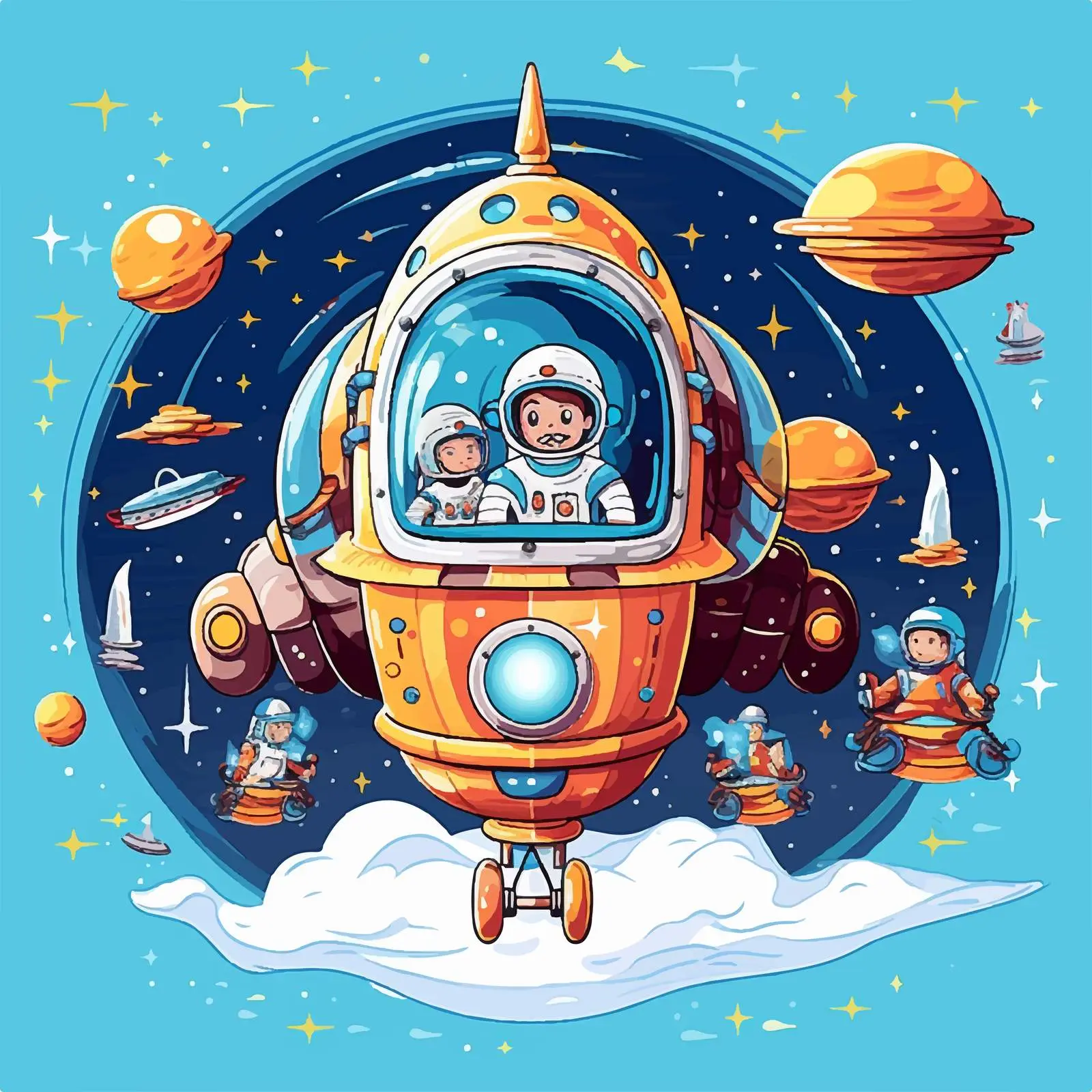 Spaceship and Astronauts Flying in Space Illustration — free download from Dotvec