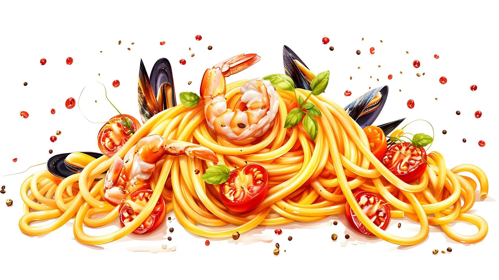 Delicious Seafood Pasta on White Background — free download from Dotvec